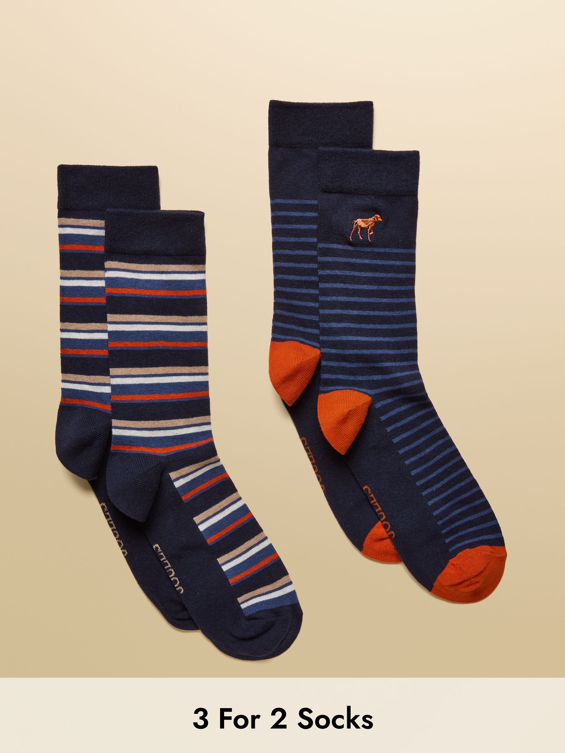Men's Kingsbury Navy & Ginger Socks 2 Pack (size 7-12) (AT6849) | £9.95