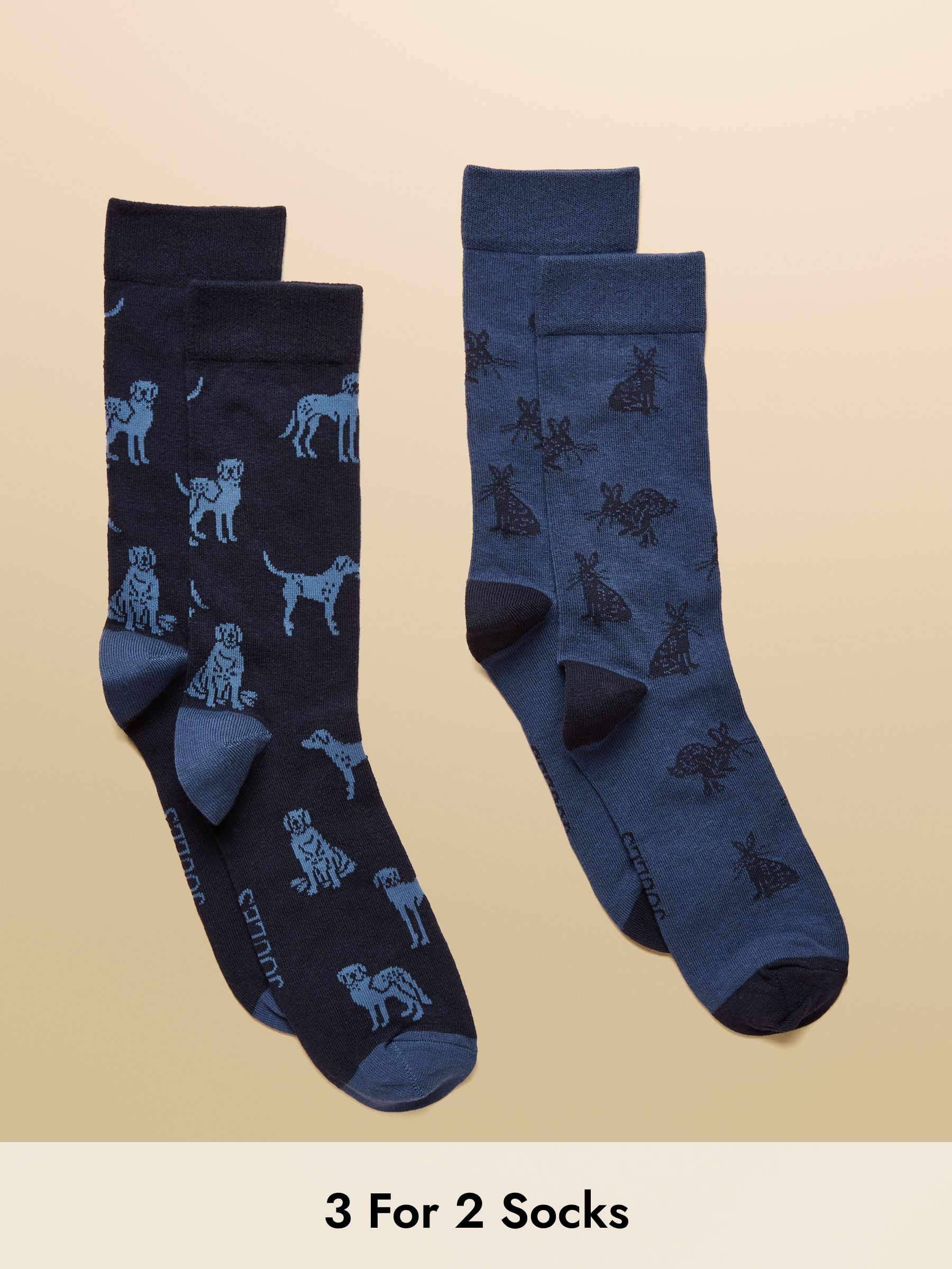 Men's Kingsbury Navy Hare & Dog Socks 2 Pack (size 7-12) (AT6852) | £9.95