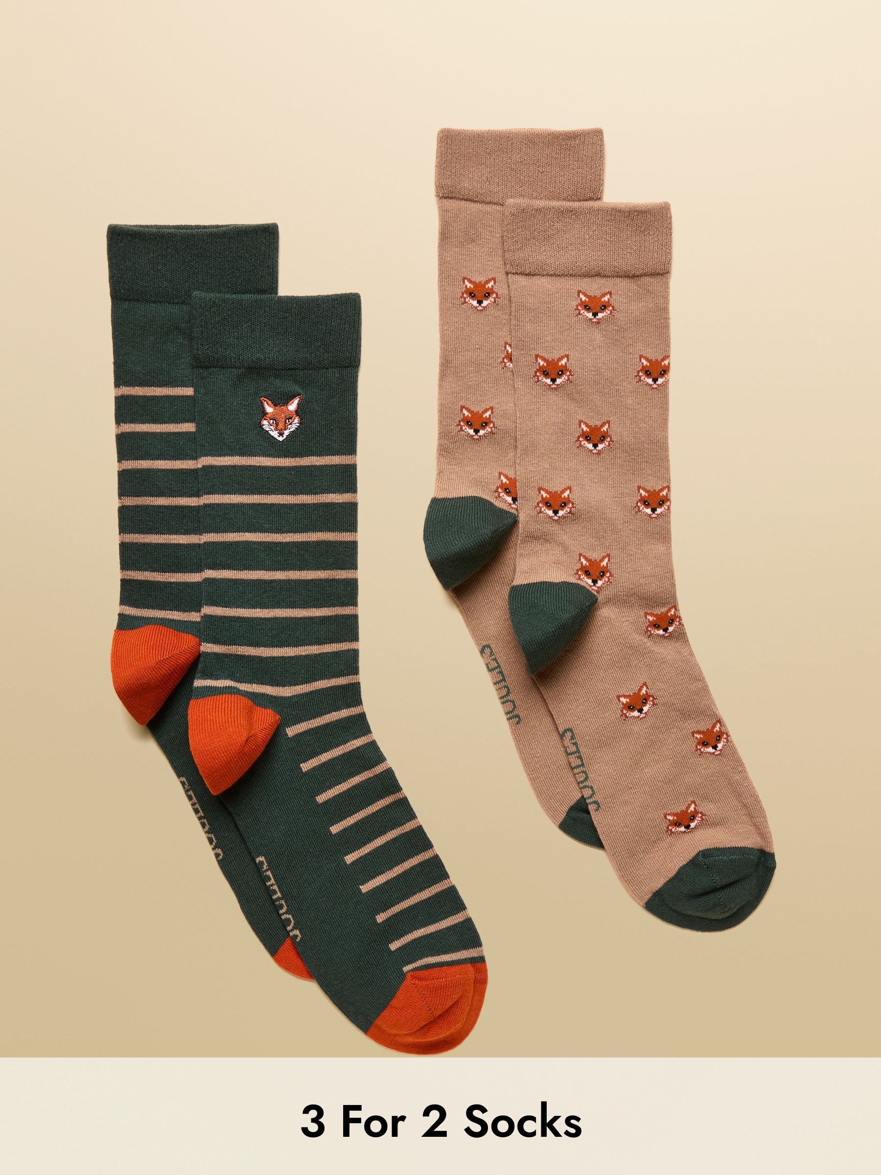 Men's Kingsbury Green & Orange Fox Socks 2 Pack (size 7-12) (AT6867) | £9.95