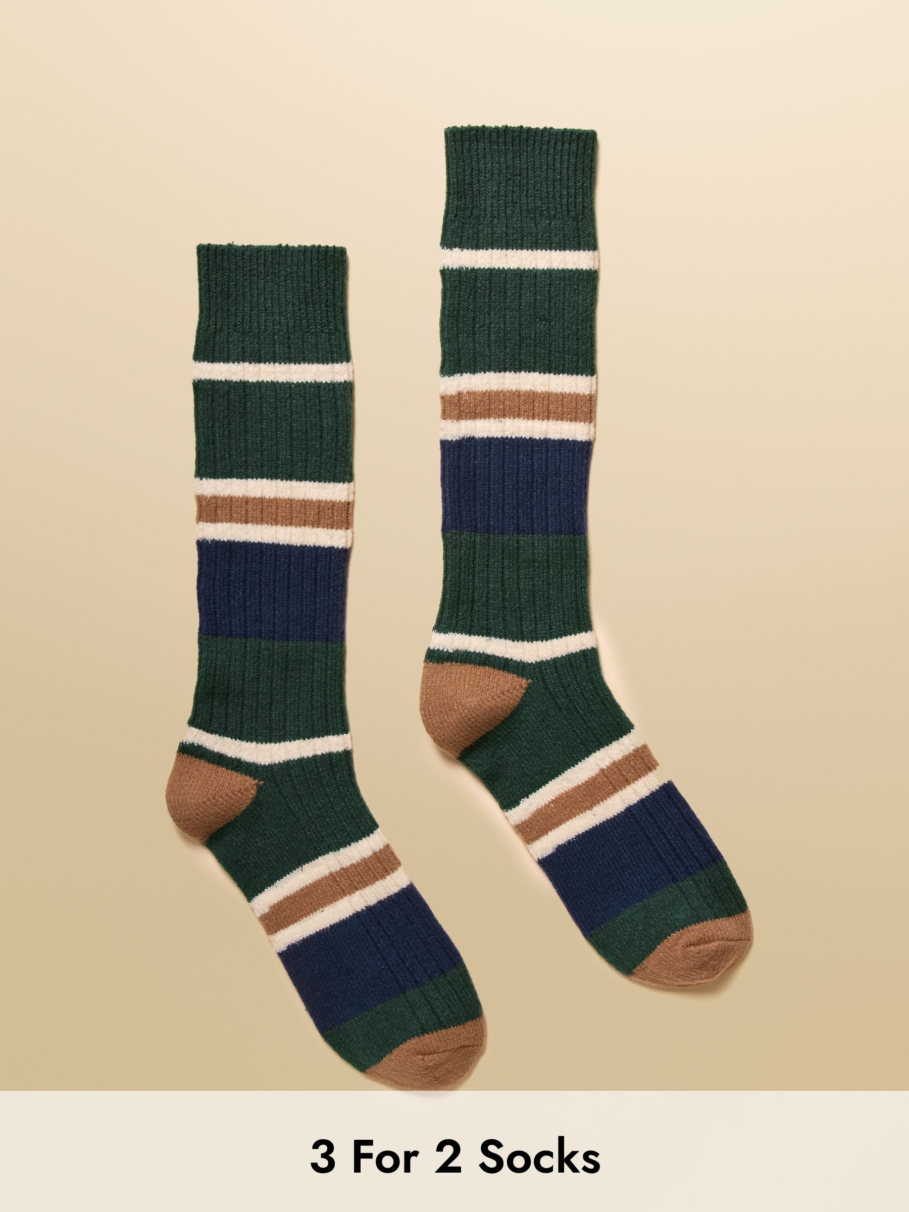 Men's Gibson Green & Navy Cosy Stripe Socks (AT6876) | £8.95