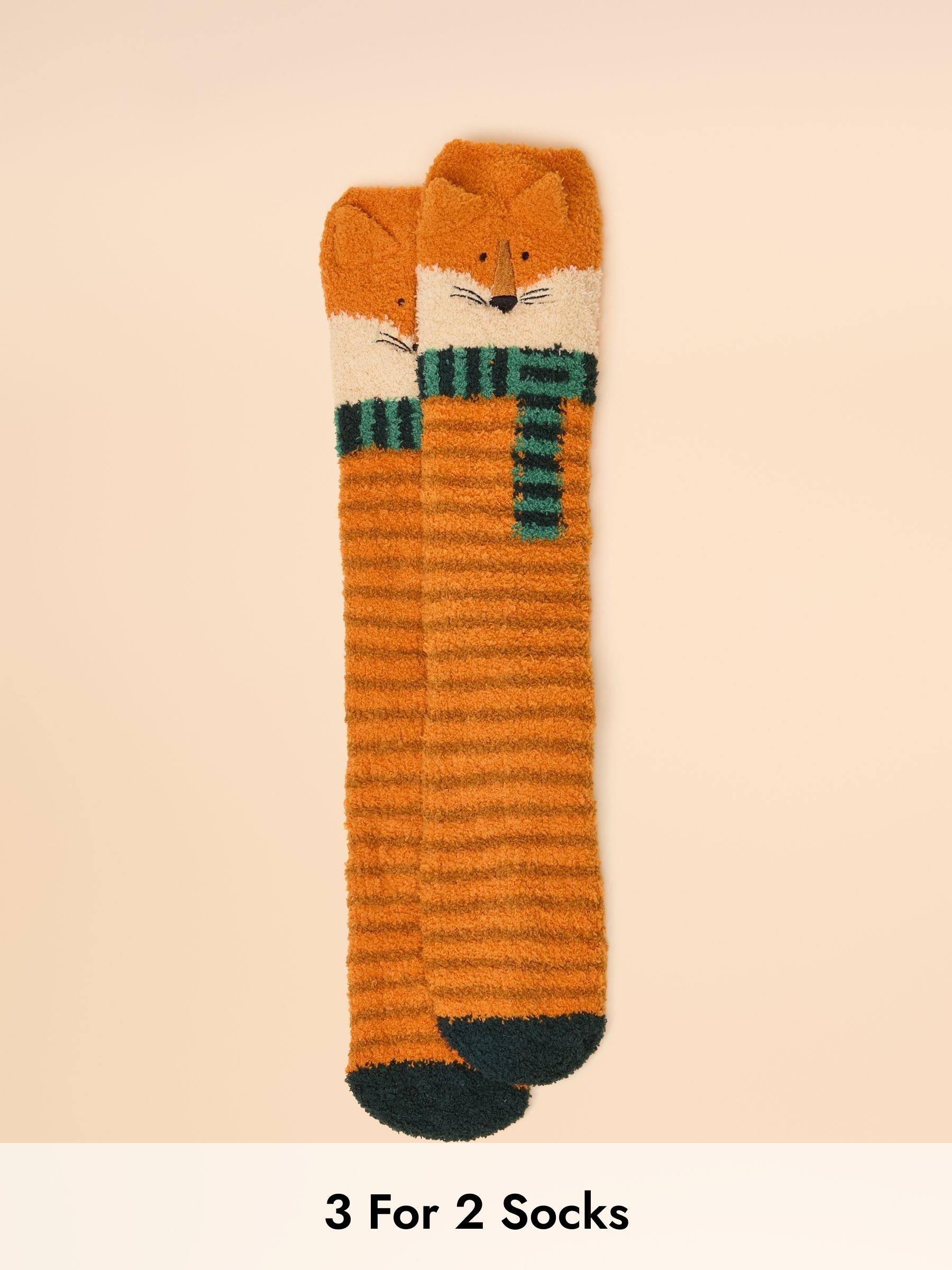 Men's Fluffy Orange Fox Stripe Socks (AT6880) | £9.95