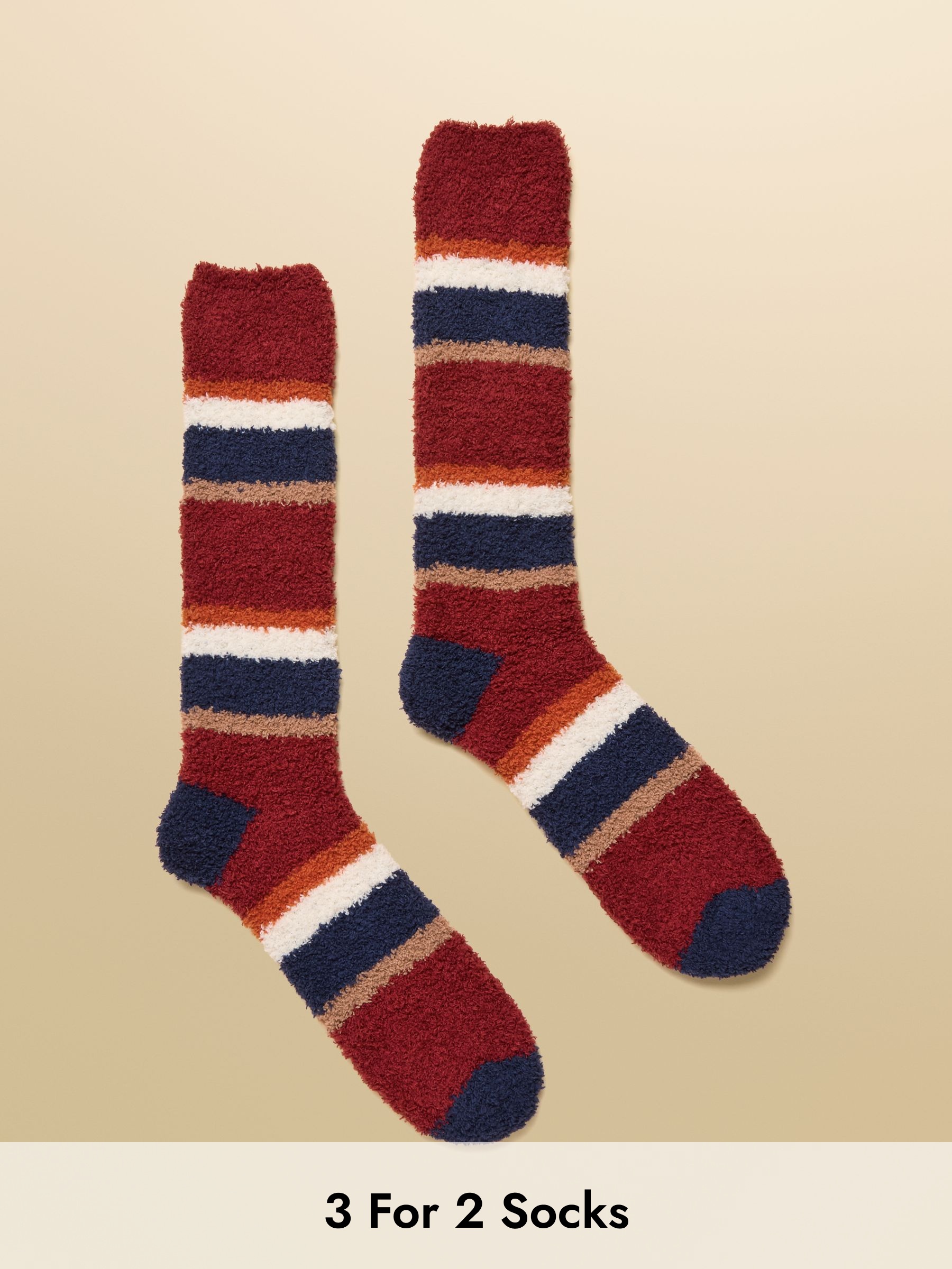 Men's Fluffy Red Stripe Socks (AT6882) | £9.95
