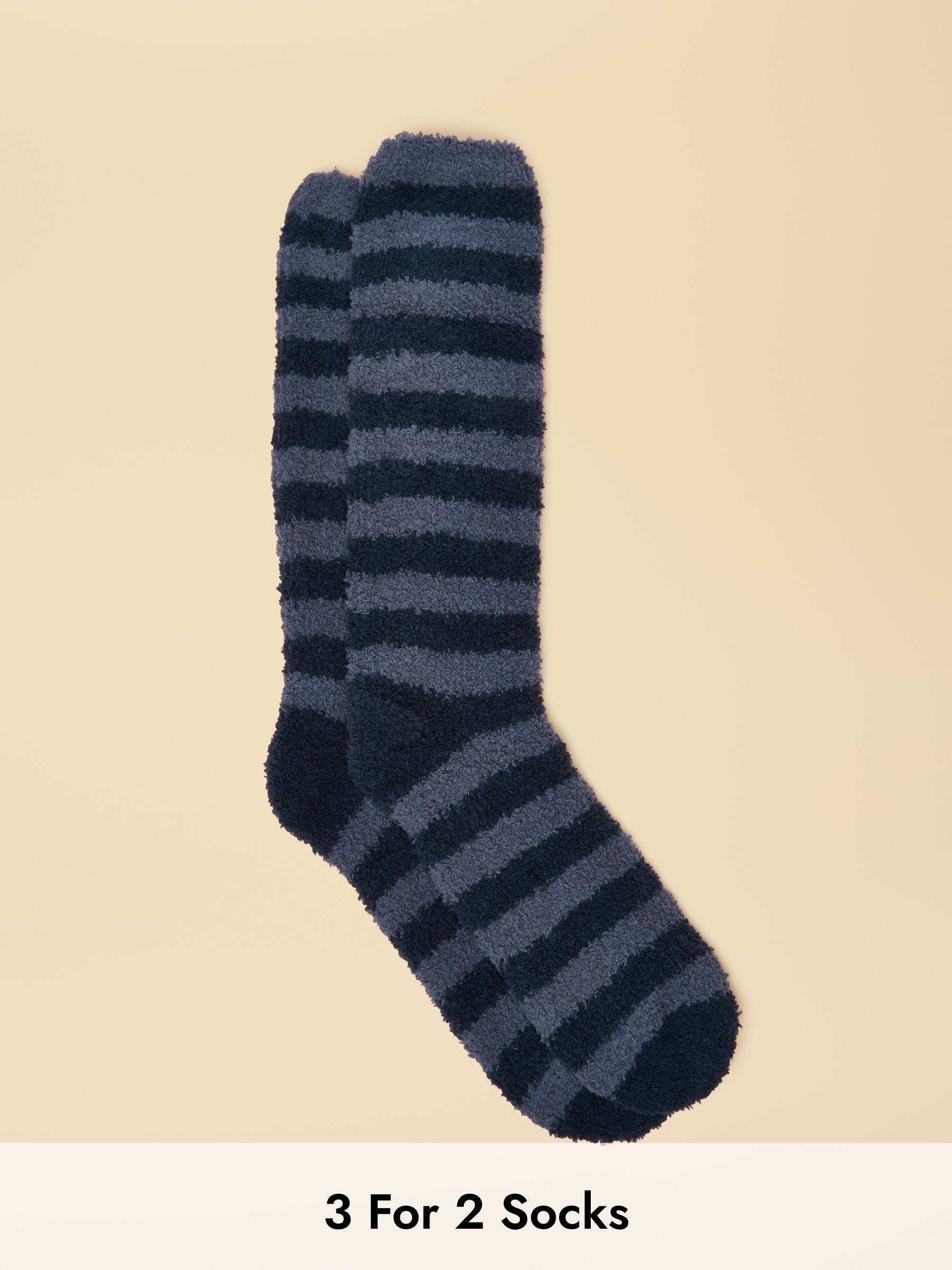 Men's Fluffy Blue Stripe Socks (AT6884) | £9.95