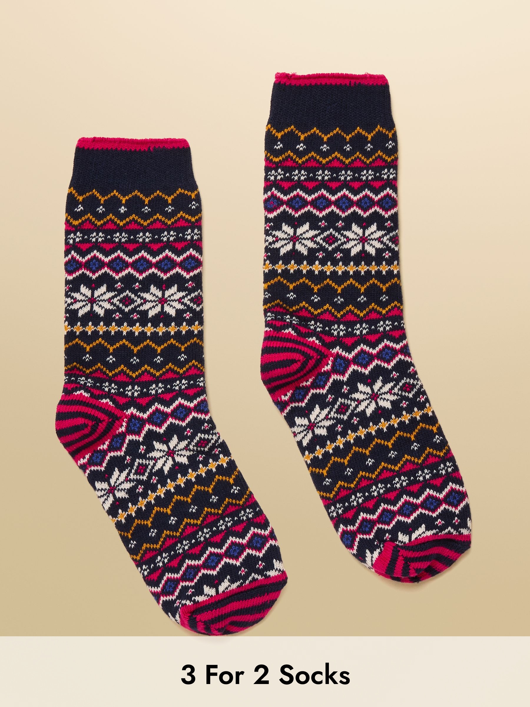 Women's Lucille Navy Fair Isle Cotton Blend Socks (size 4-8) (AT6926) | £9.95