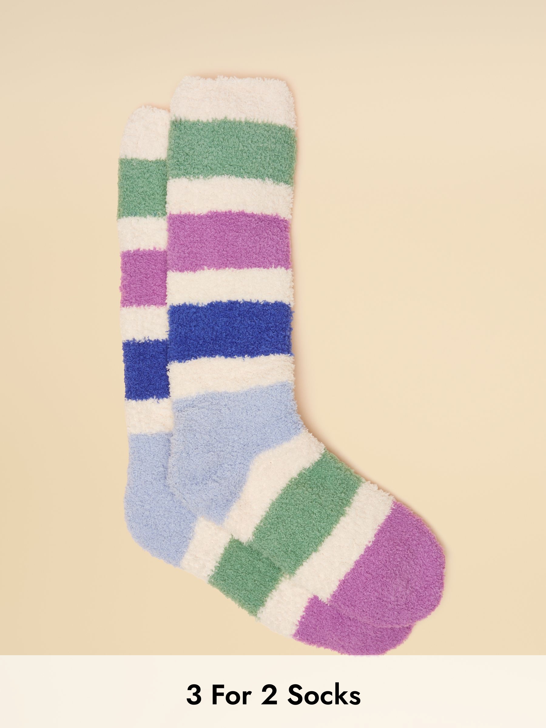 Women's Fluffy Blue Stripe Socks (size 4-8) (AT6935) | £9.95