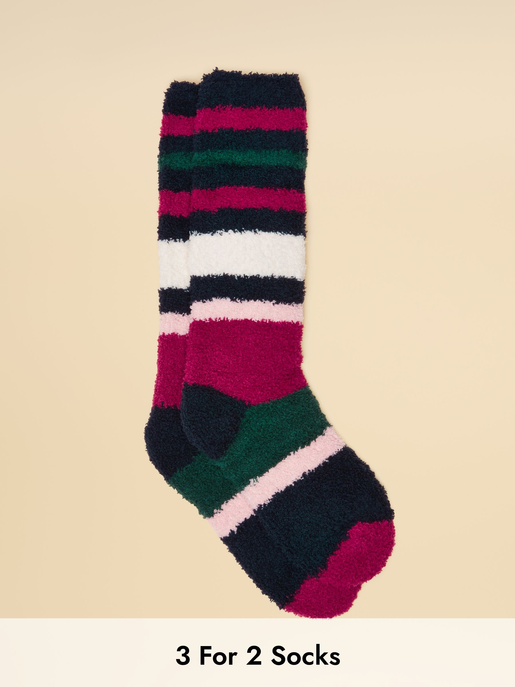 Women's Fluffy Berry Red Stripe Stripe Socks (size 4-8) (AT6938) | £9.95