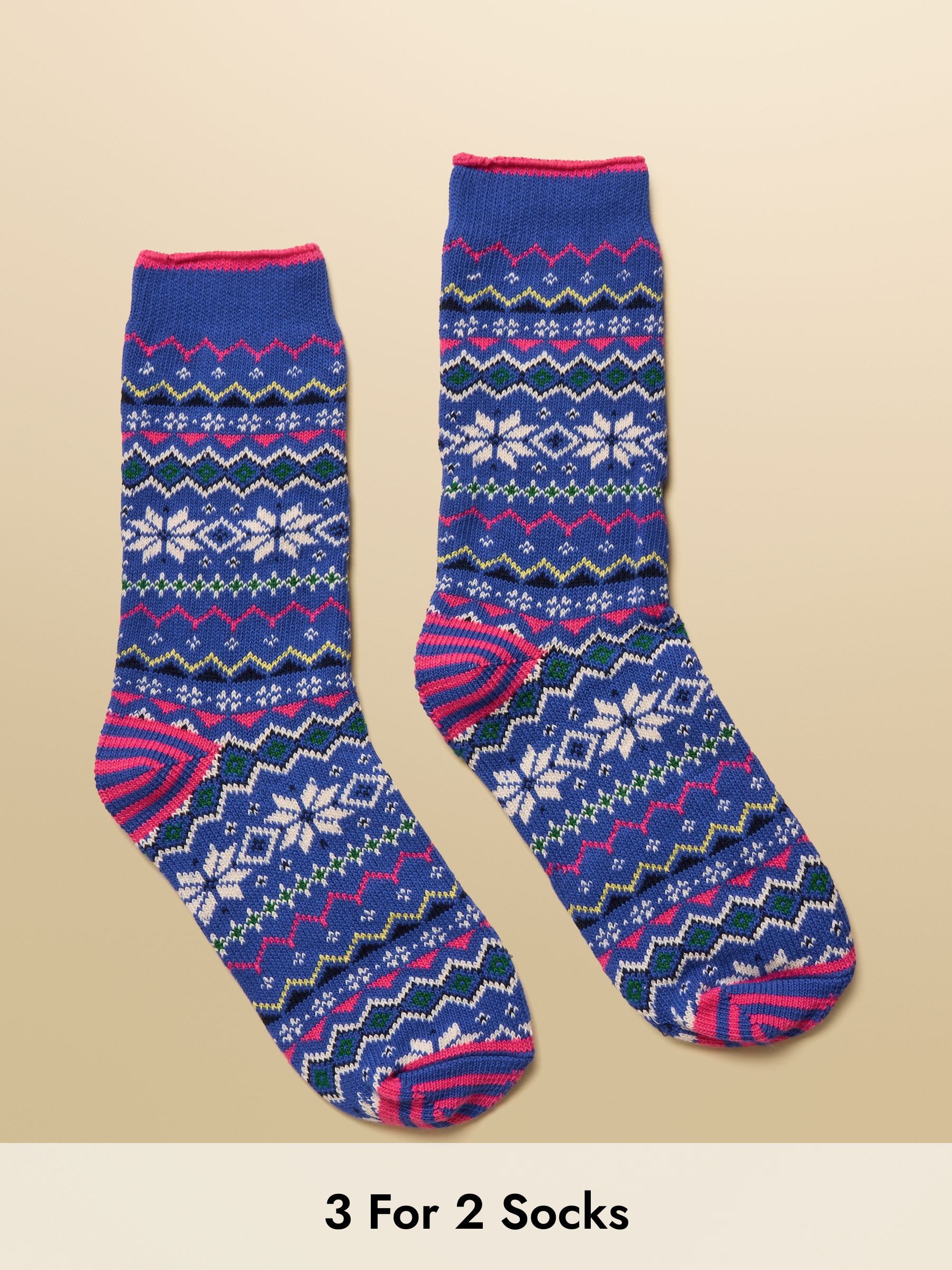 Women's Lucille Blue Fair Isle Cotton Blend Socks (size 4-8) (AT6941) | £9.95