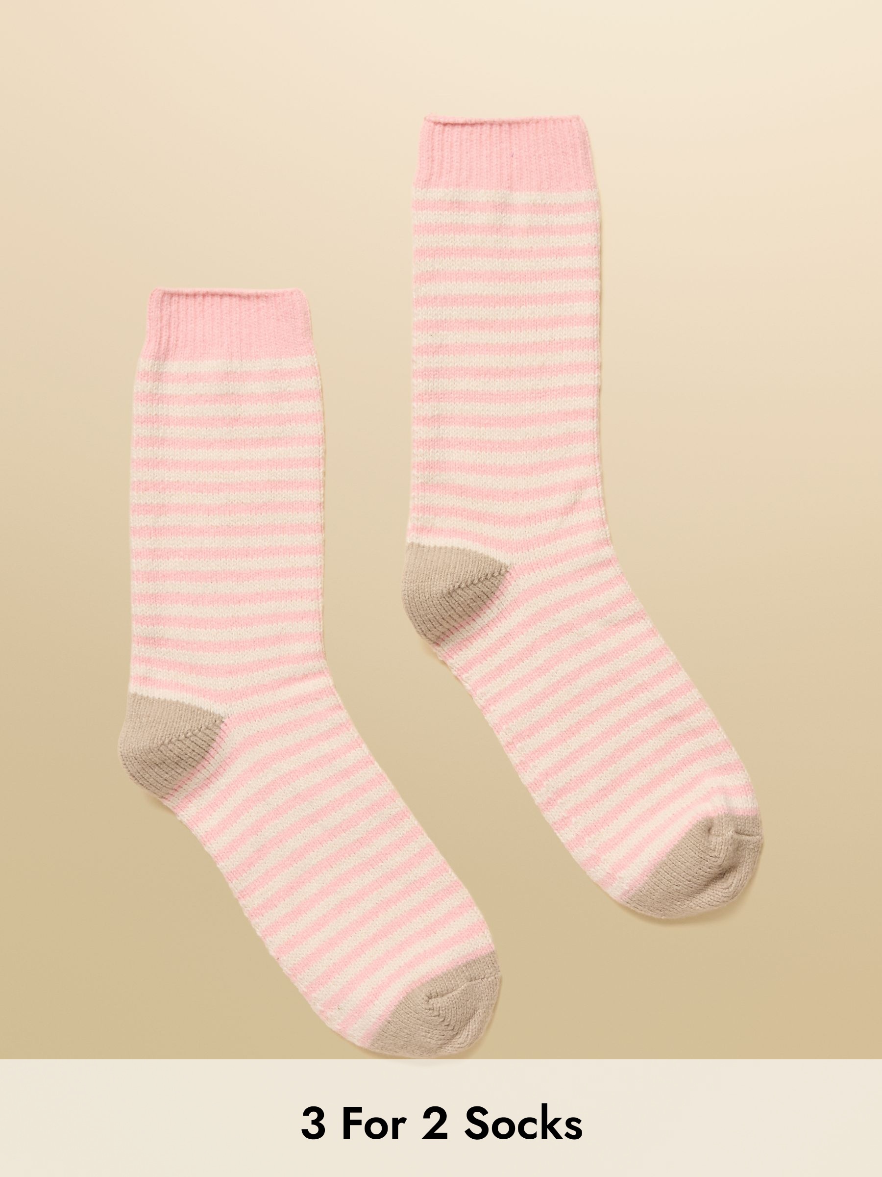 Women's Cosy Pink & Cream Socks (size 4-8) (AT6943) | £9.95