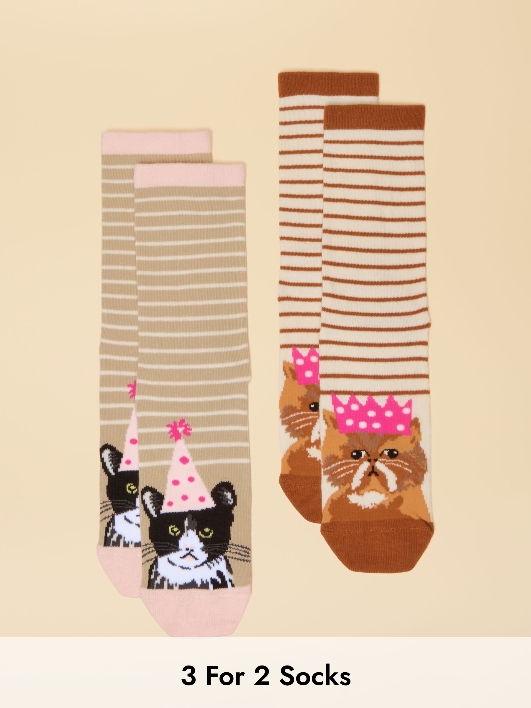 Women's Everyday Pink & Orange Cats Cotton Blend Socks 2 Pack (size 4-8) (AT6950) | £9.95
