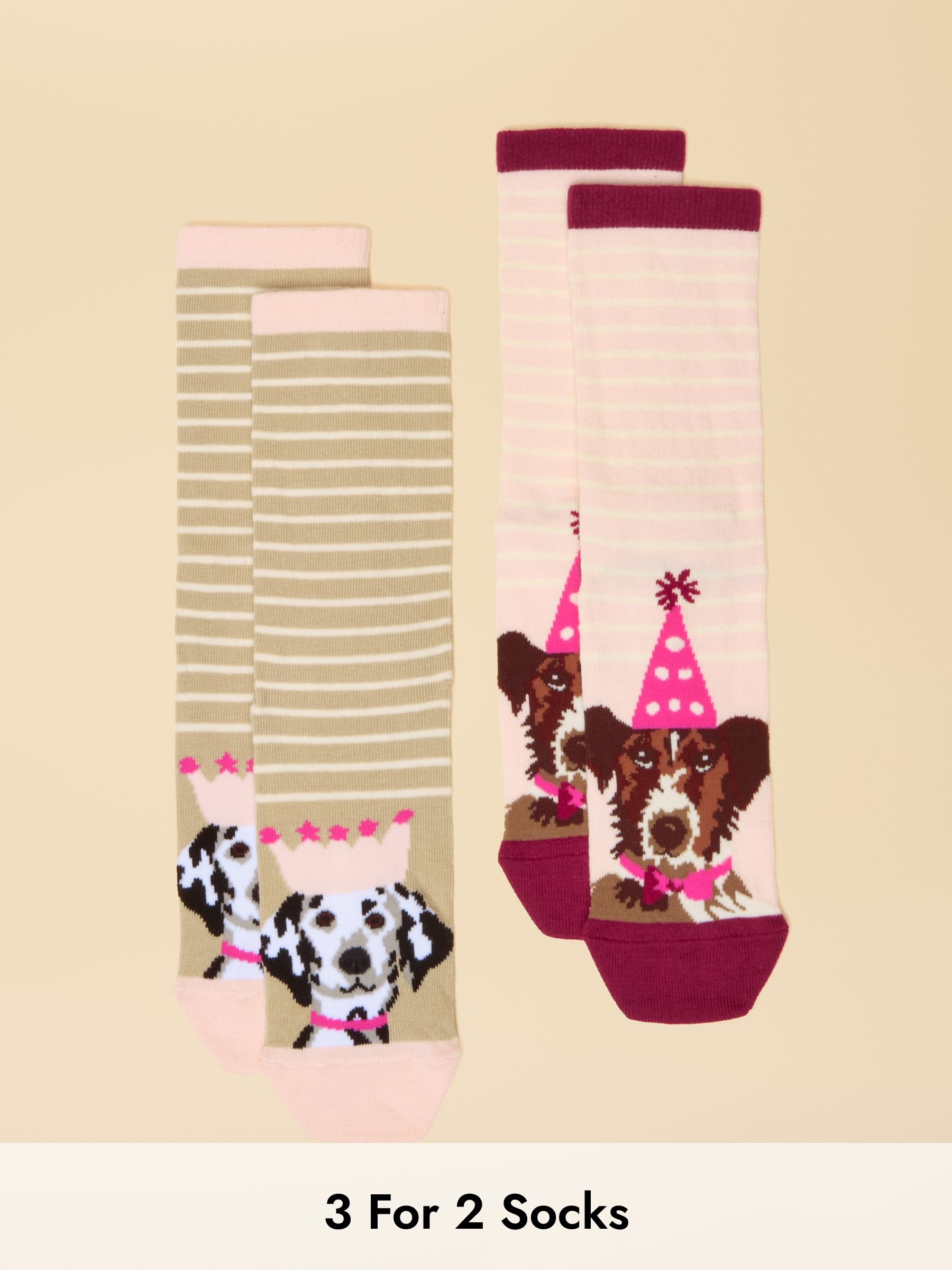 Women's Everyday Pink & Cream Dogs Cotton Blend Socks 2 Pack (size 4-8) (AT6958) | £9.95
