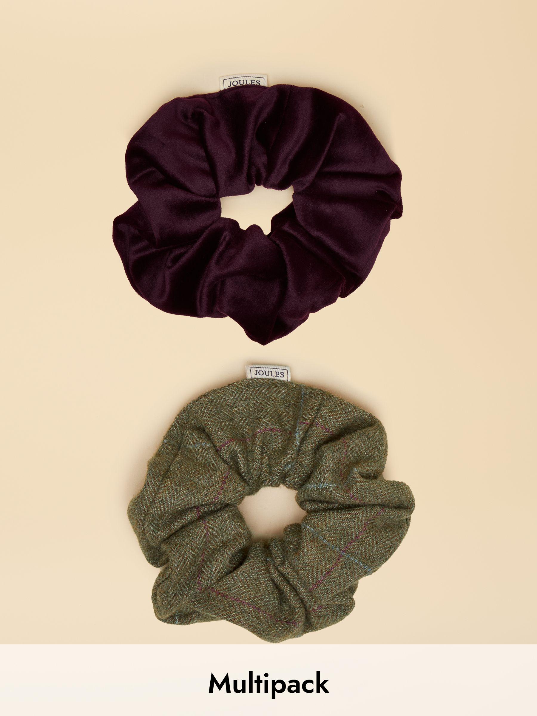 Annika Green Tweed & Burgundy Velvet Scrunchie 2 Pack (AT6983) | £15