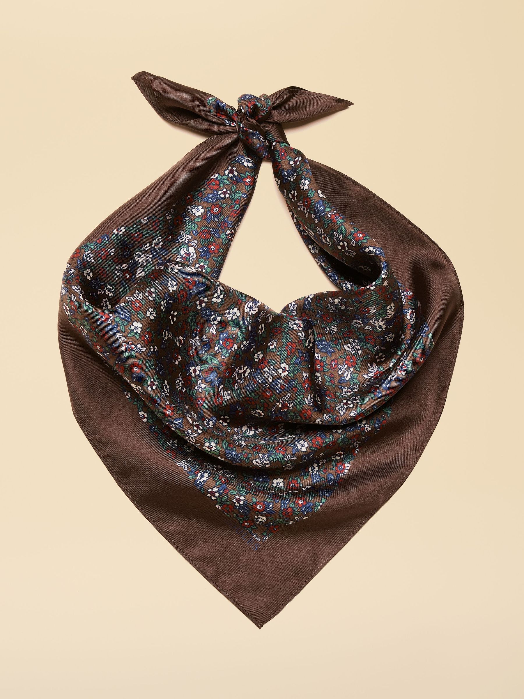 Elsie Chocolate Brown Small Square 100% Silk Scarf (AT7044) | £25