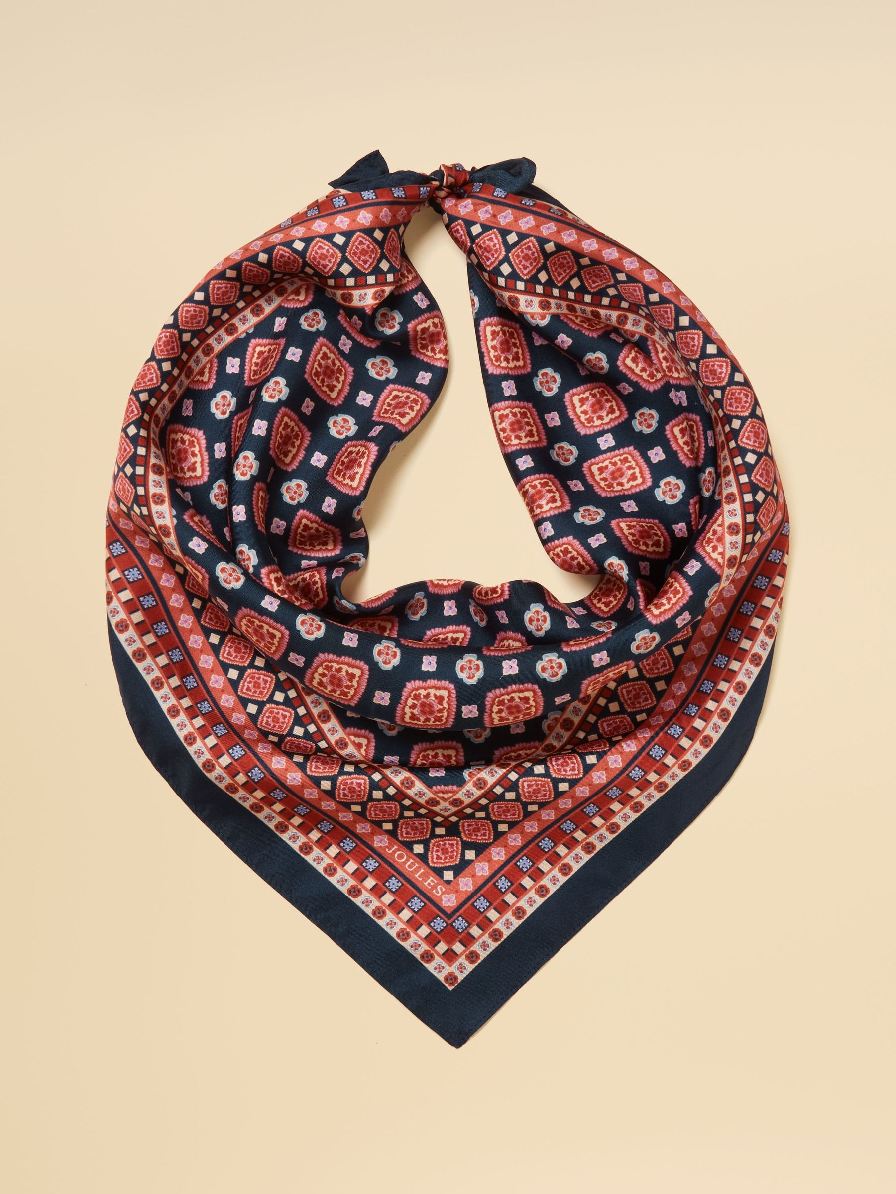 Elsie Navy Small Square 100% Silk Scarf (AT7045) | £25