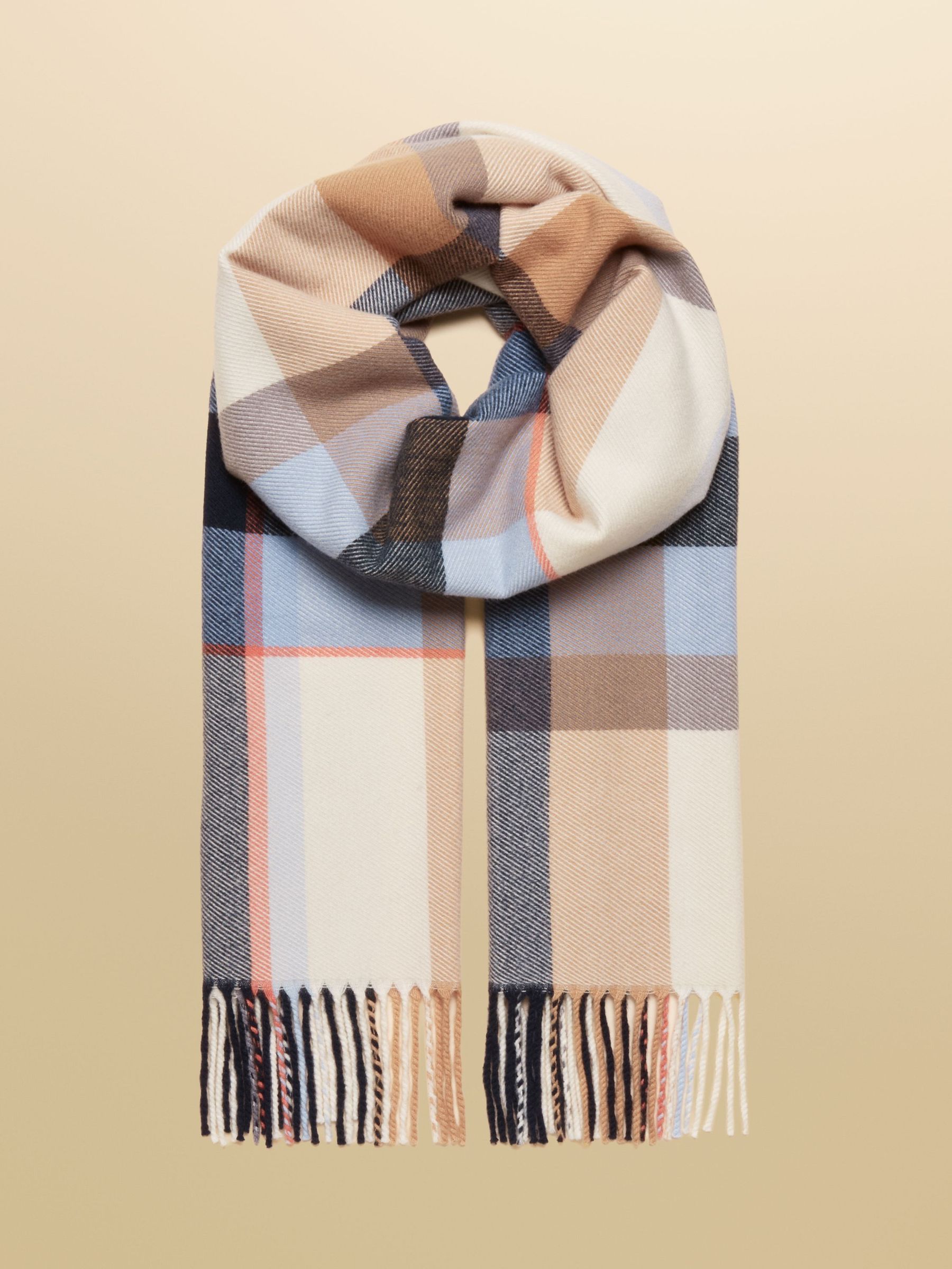 Langtree Cream & Blue Checked Oversized Scarf