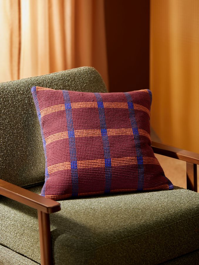 Textured Woven Cale Cotton Geo Cushion in Brown (AT7736) | £20