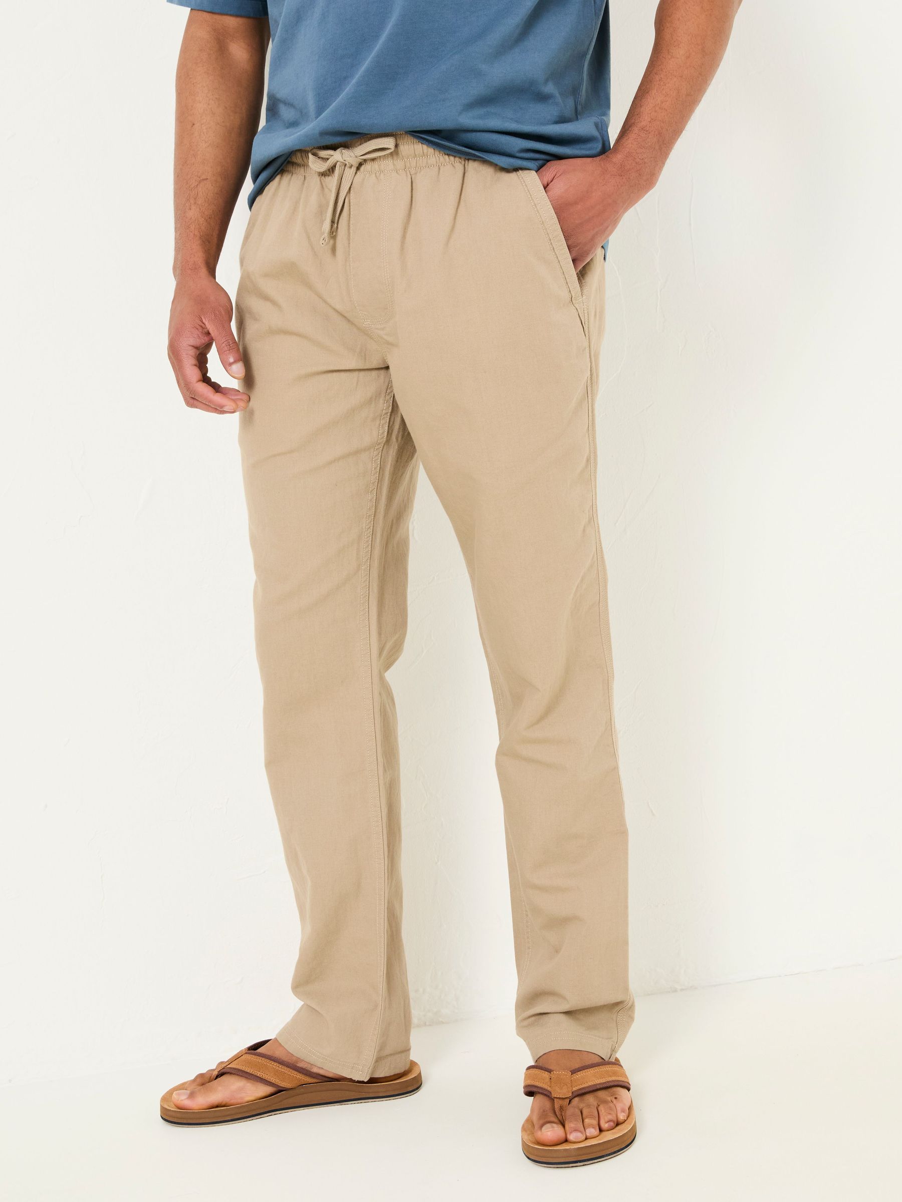 Natural Cotton Linen Straight Pull on Trousers (AT7787) | £55