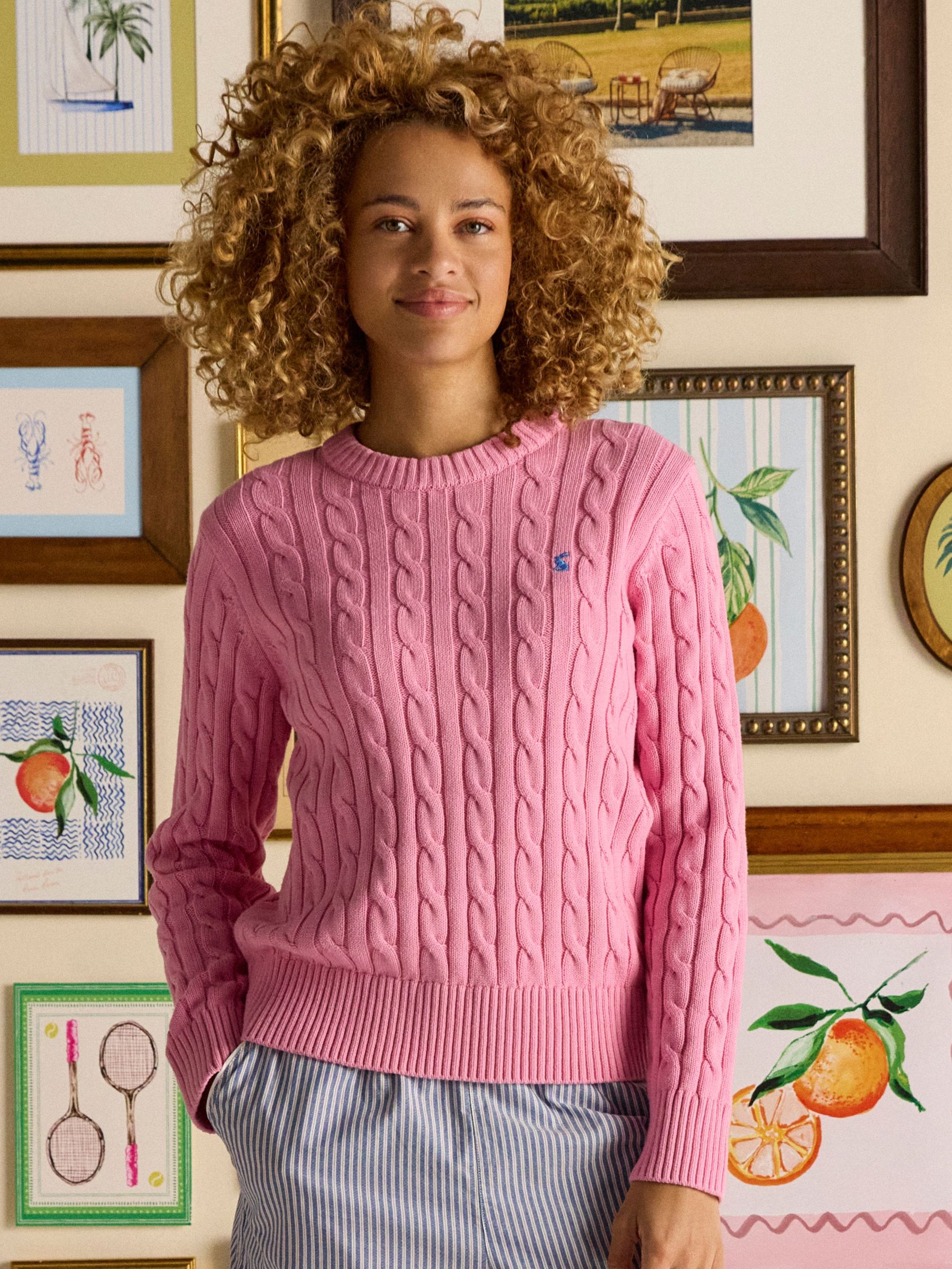 Classic Cable Pink Cotton Crew Neck Jumper (AT7814) | £49