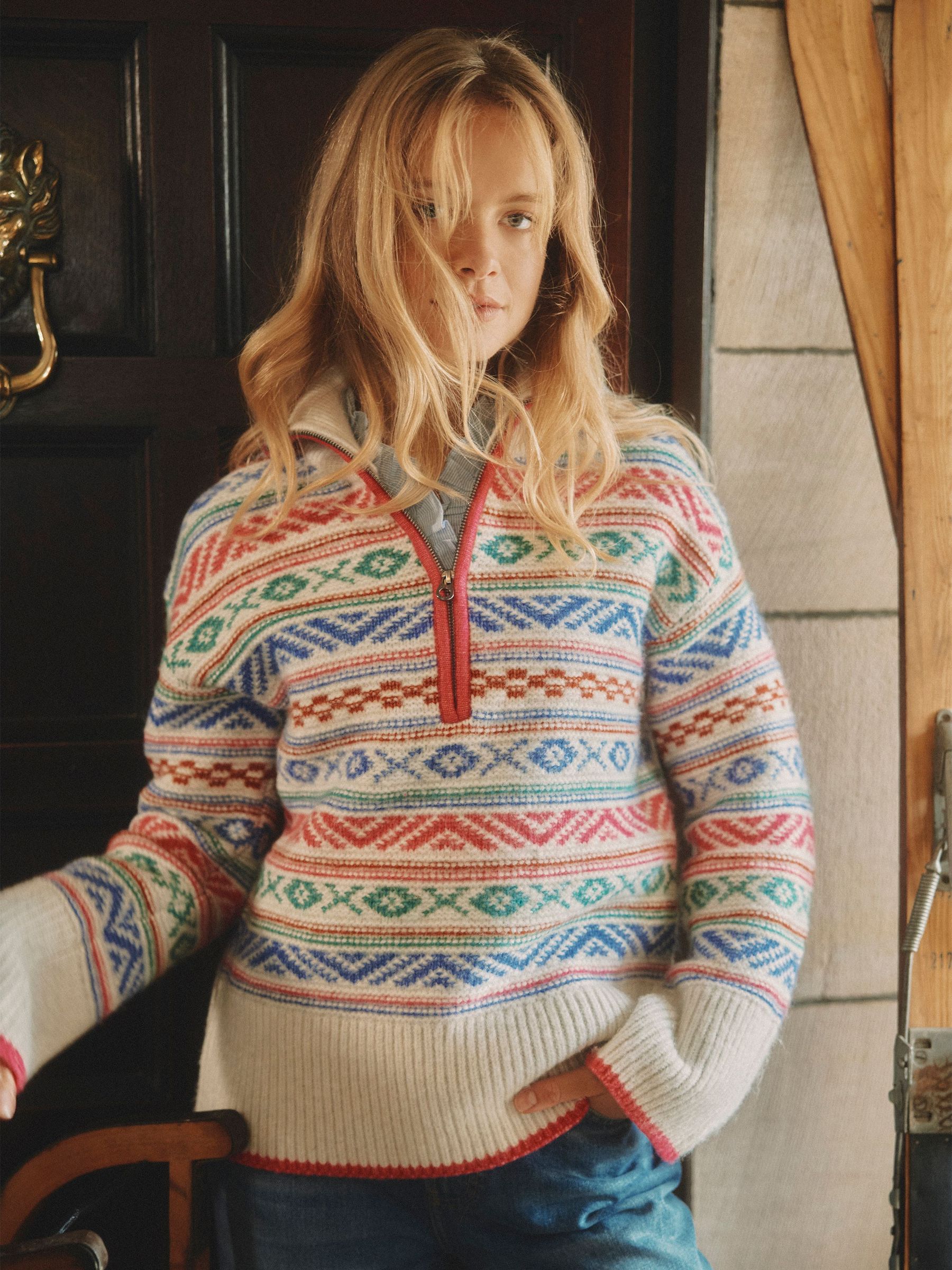 Allaway Multi Fair Isle Quarter Zip Knitted Jumper (AT7817) | £74
