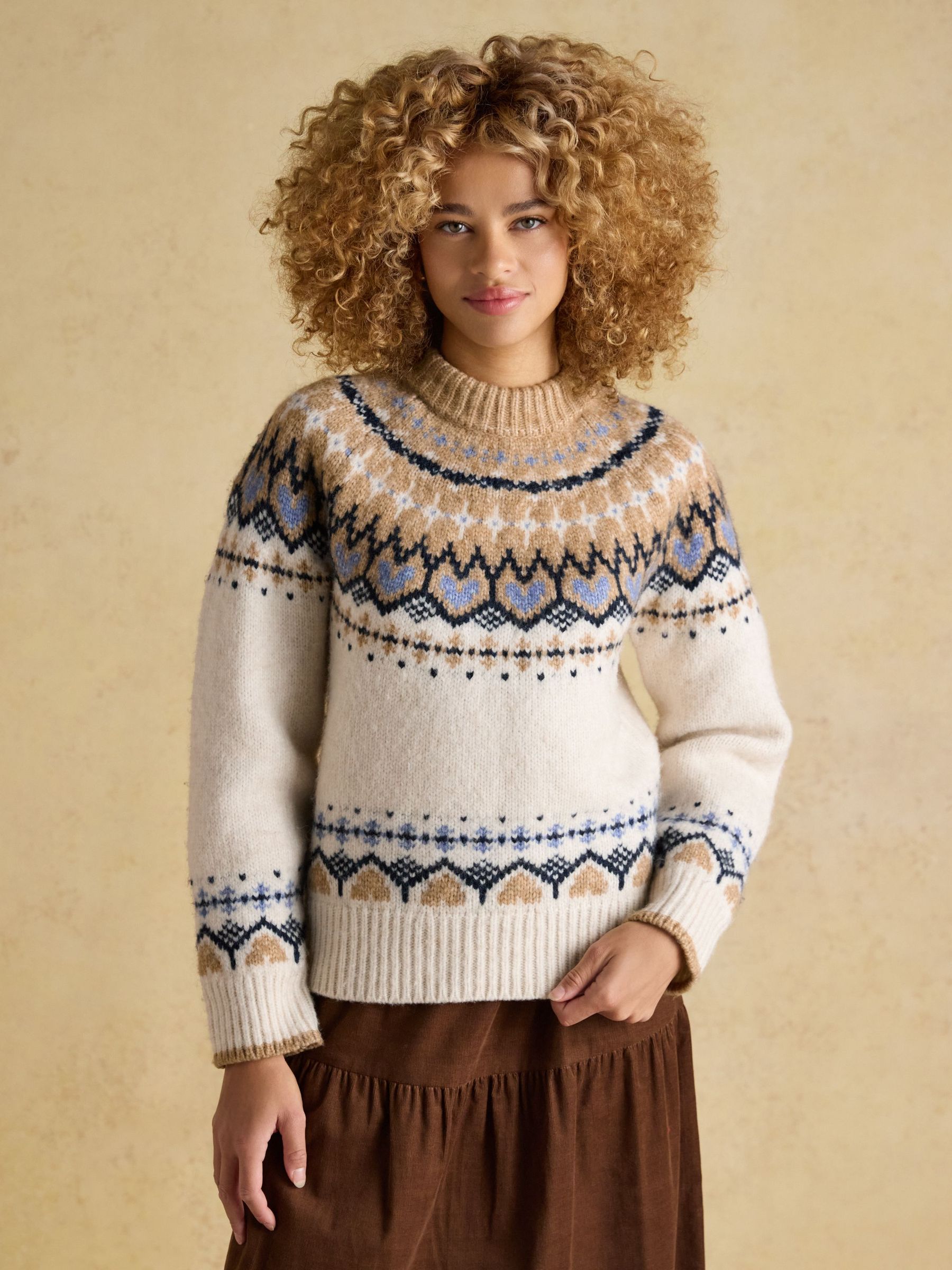 Charlie Cream & Brown Fair Isle Knitted Jumper