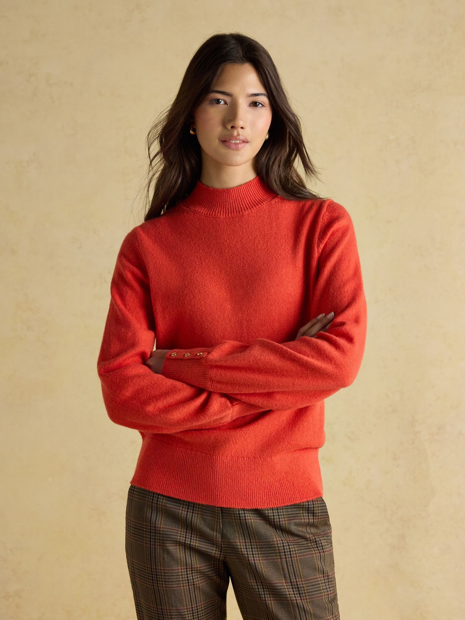 Enid Orange Cotton-Rich High Neck Jumper (AT7826) | £54