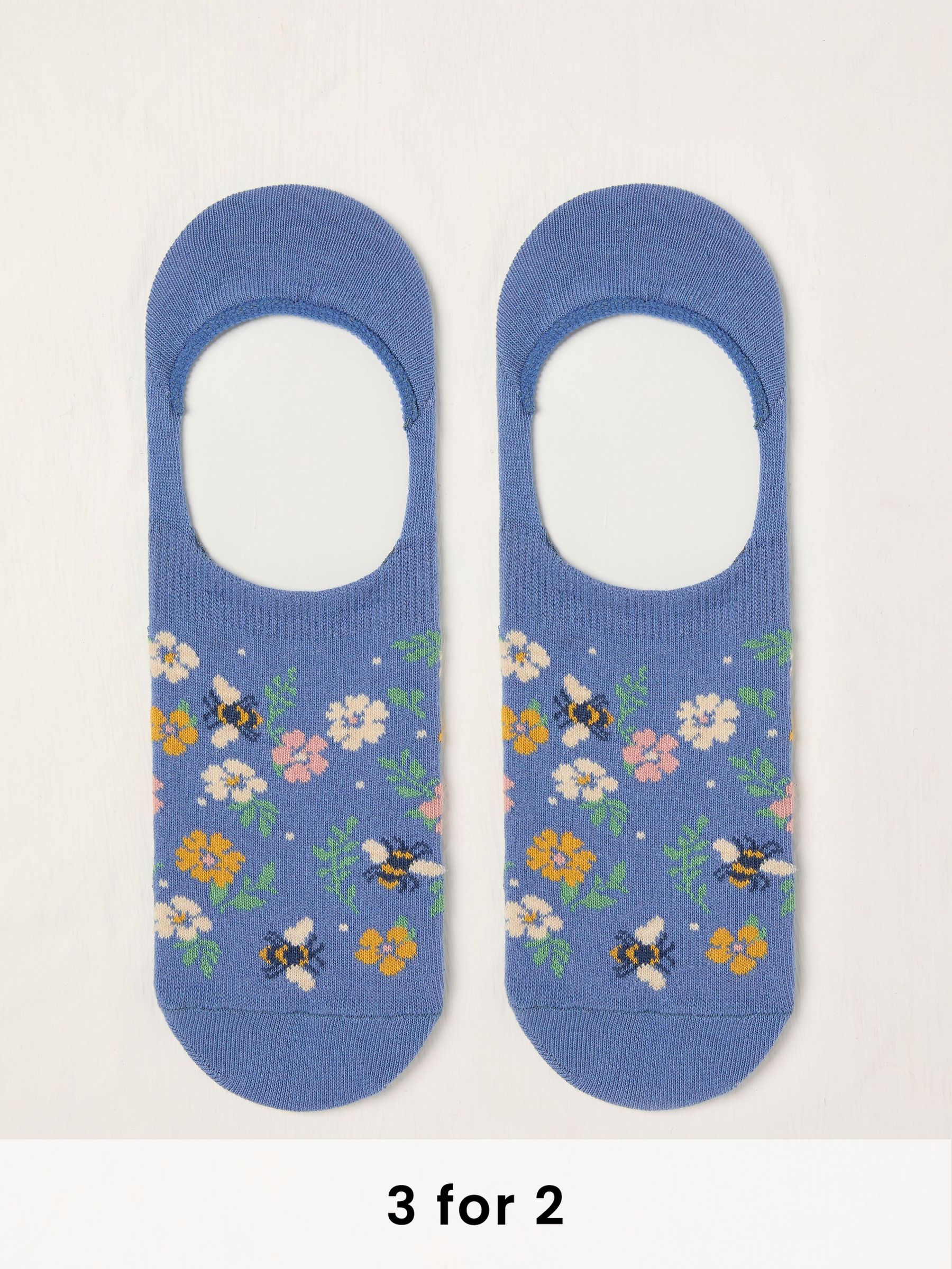 Blue Floral Bee Footsie Socks (AT9311) | £5