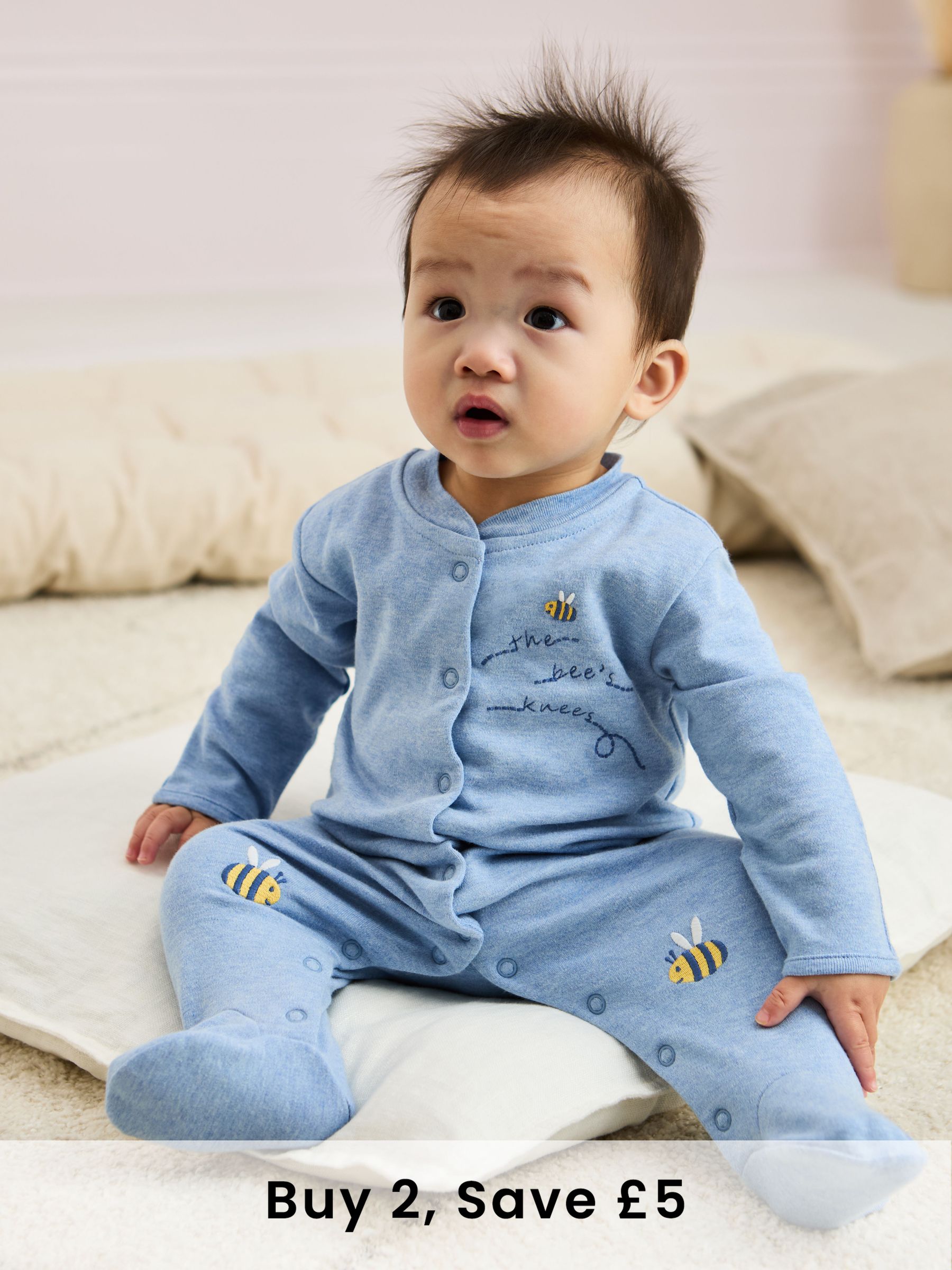 Blue Cotton Footed Appliqué Popper Sleepsuit (AT9851) | £21