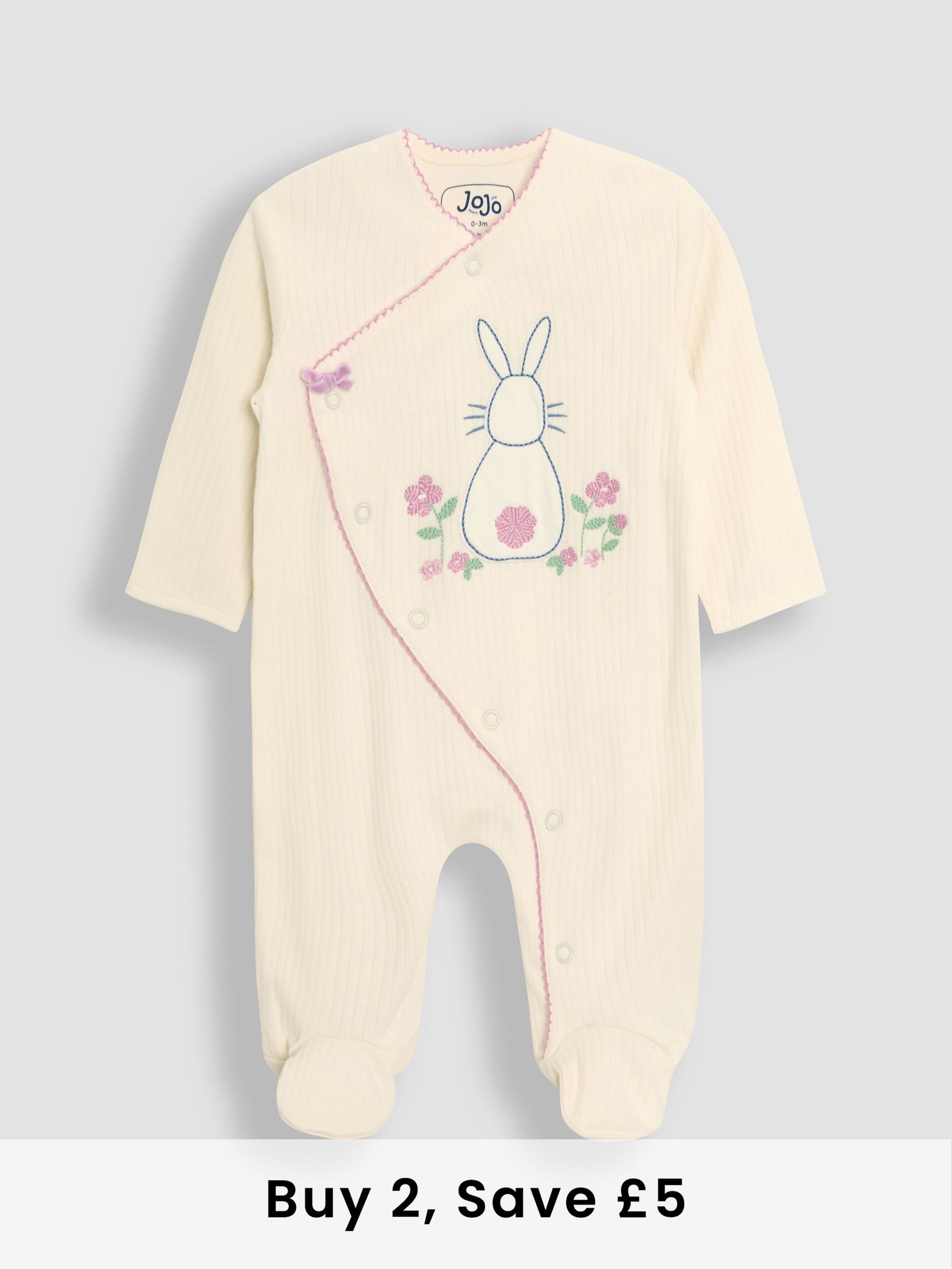 Stone Cotton Footed Embroidered Cross-Over Sleepsuit (AT9863) | £21
