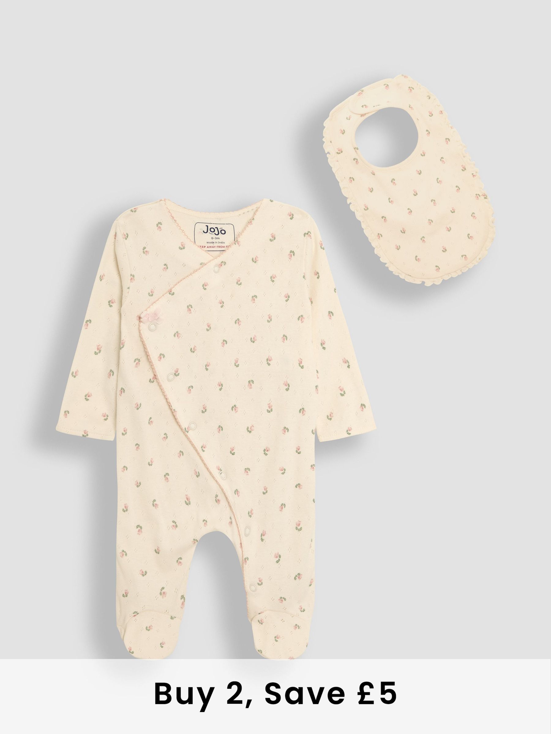 Natural Cotton Footed Sleepsuit and Bib Set 2 Piece (AT9868) | £21