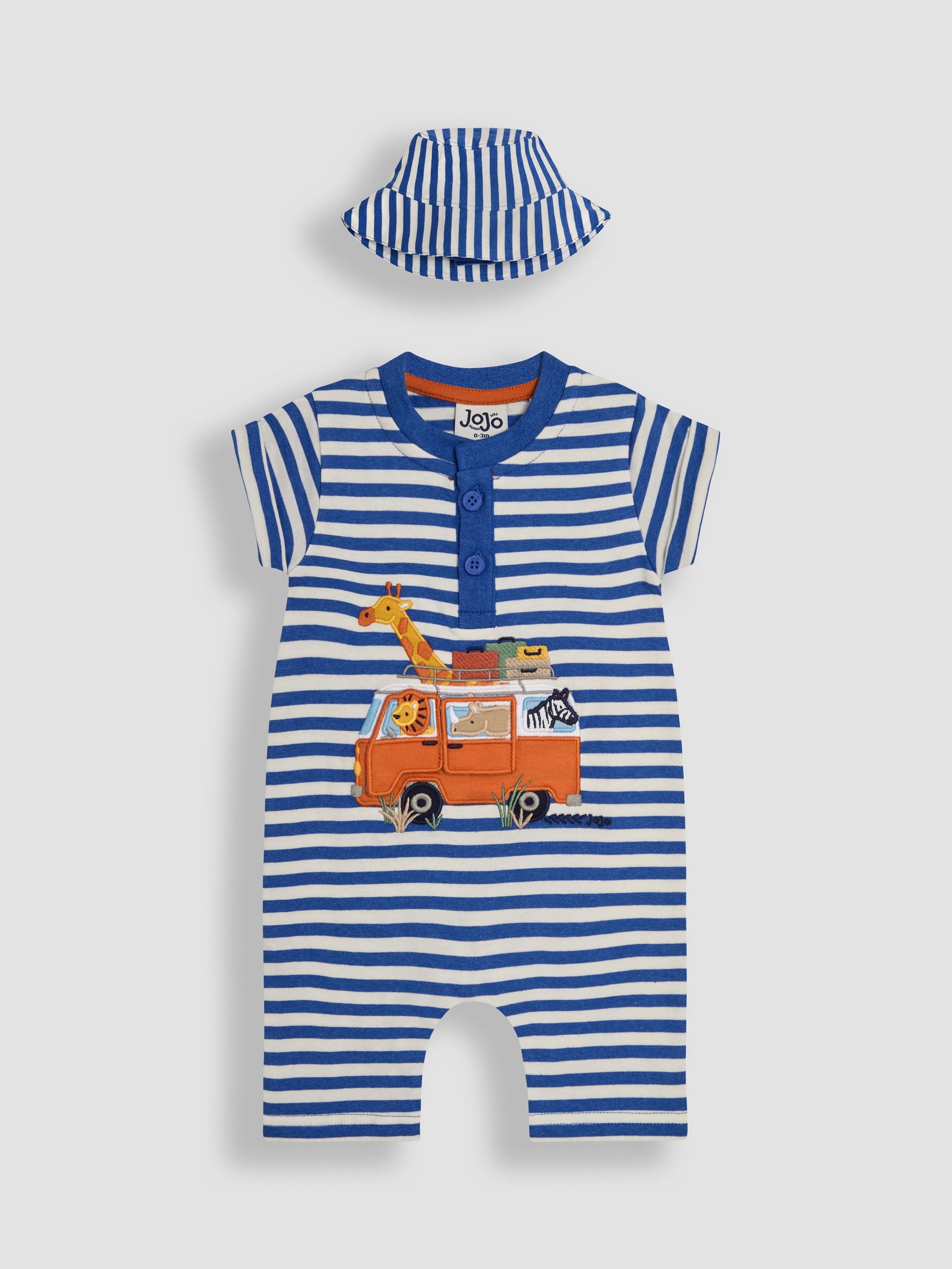 Cobalt Blue Safari 2-Piece Appliqué Romper & Hat Set (AU0425) | £25 - £26