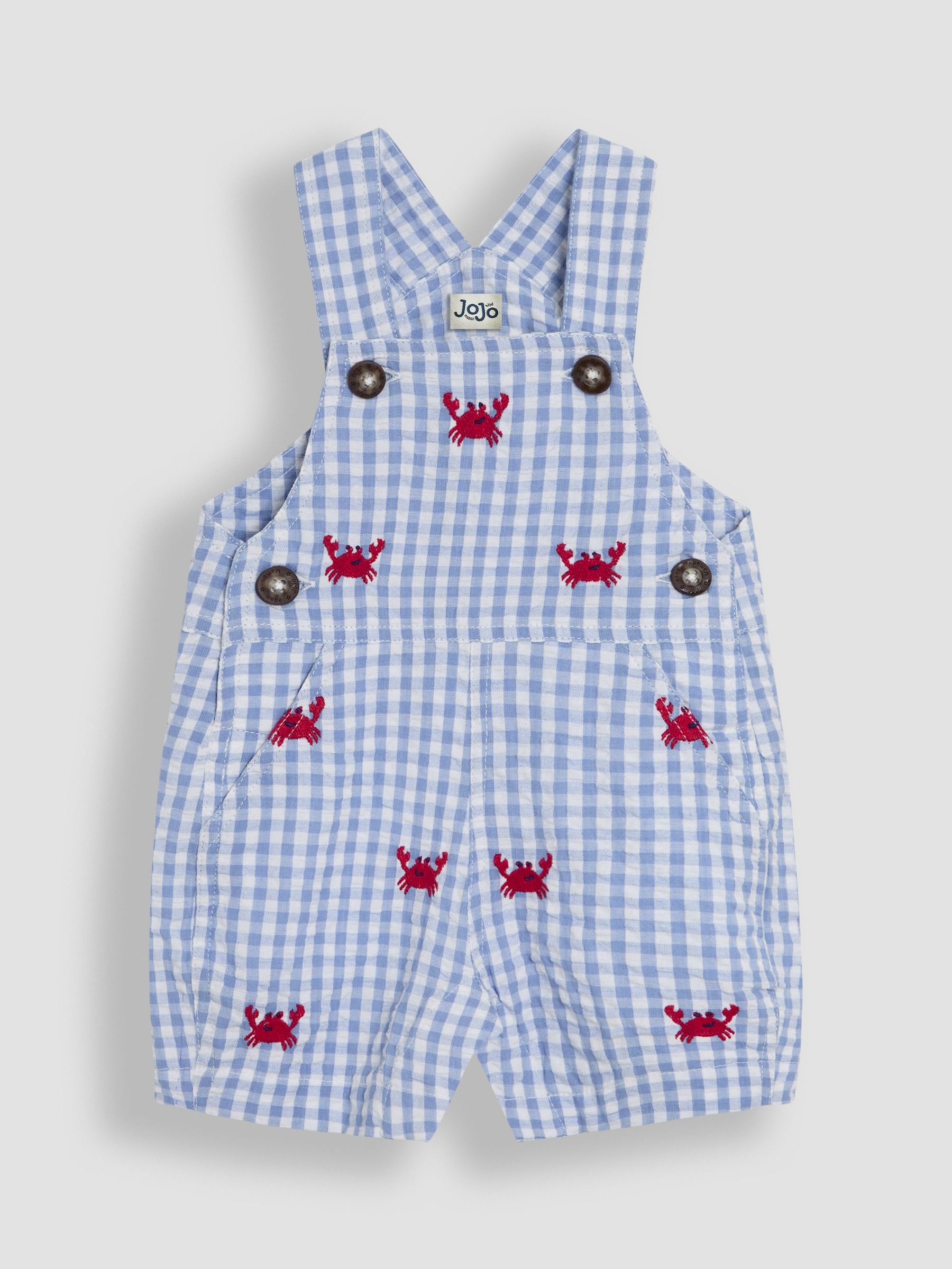 Blue Crab Embroidered Gingham Dungarees (AU0426) | £26 - £27
