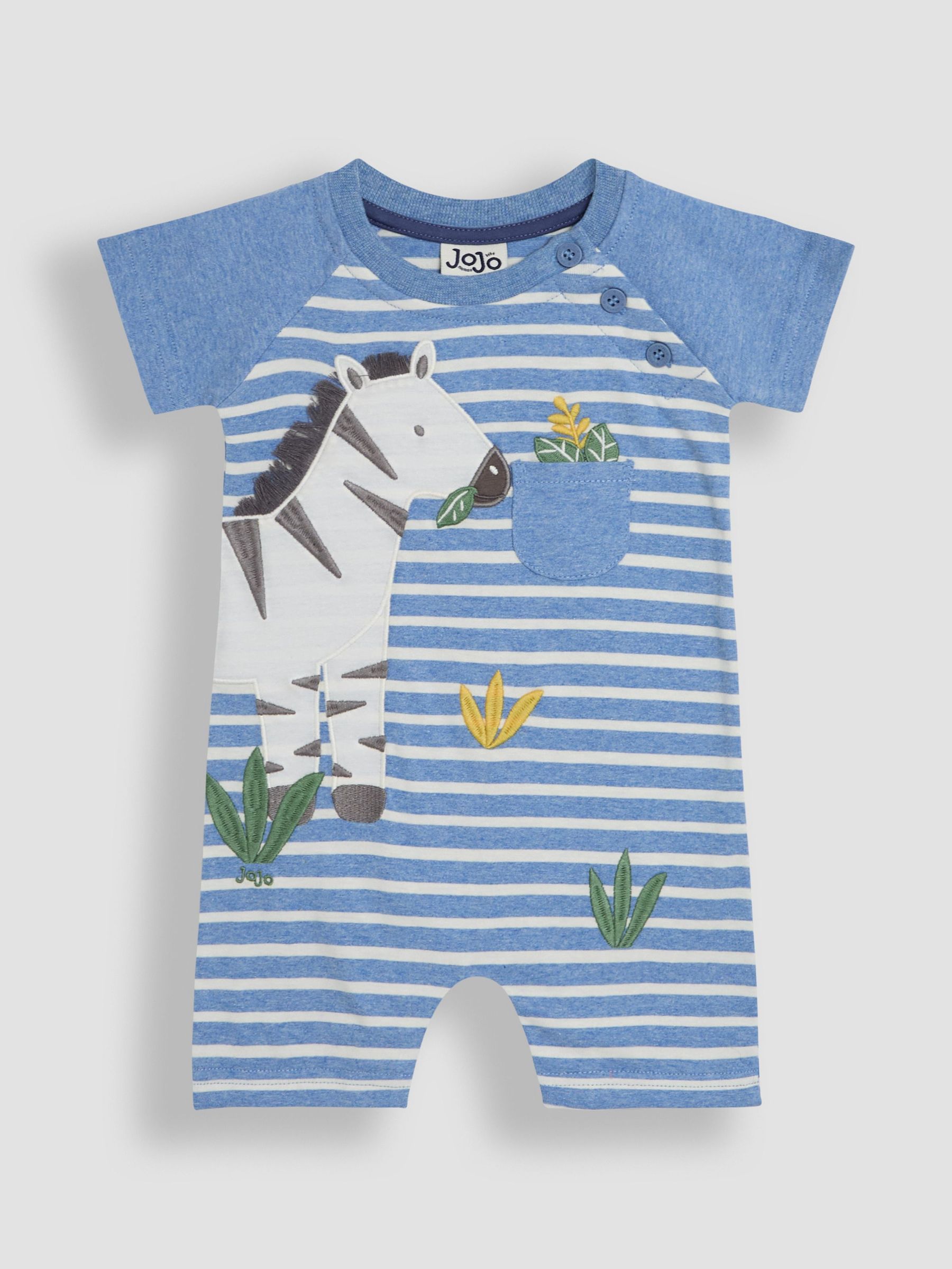 Blue Marl Zebra Appliqué Romper (AU0433) | £20 - £21