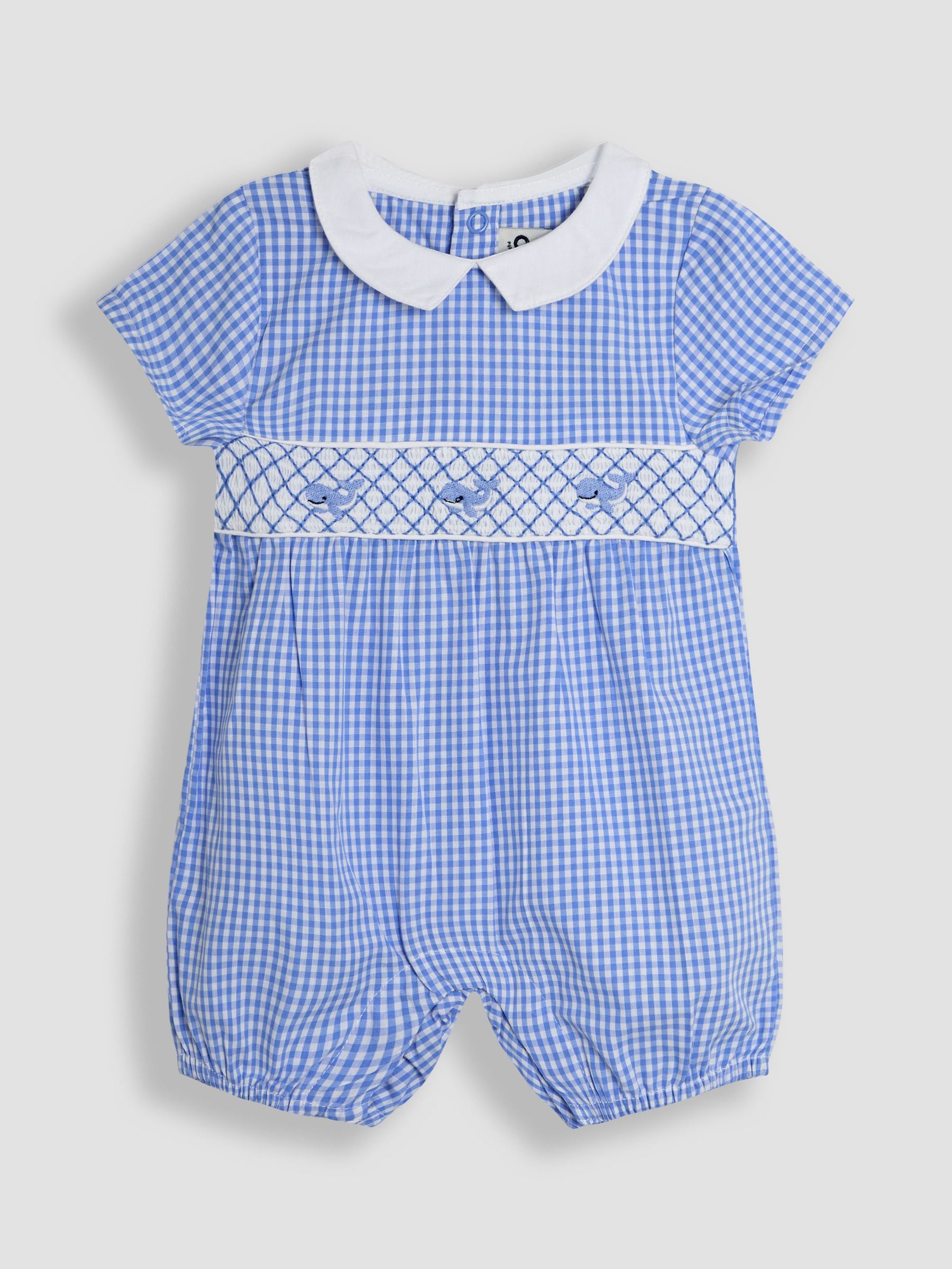 Blue Stripe Whale Embroidered Smock Romper (AU0448) | £26 - £27