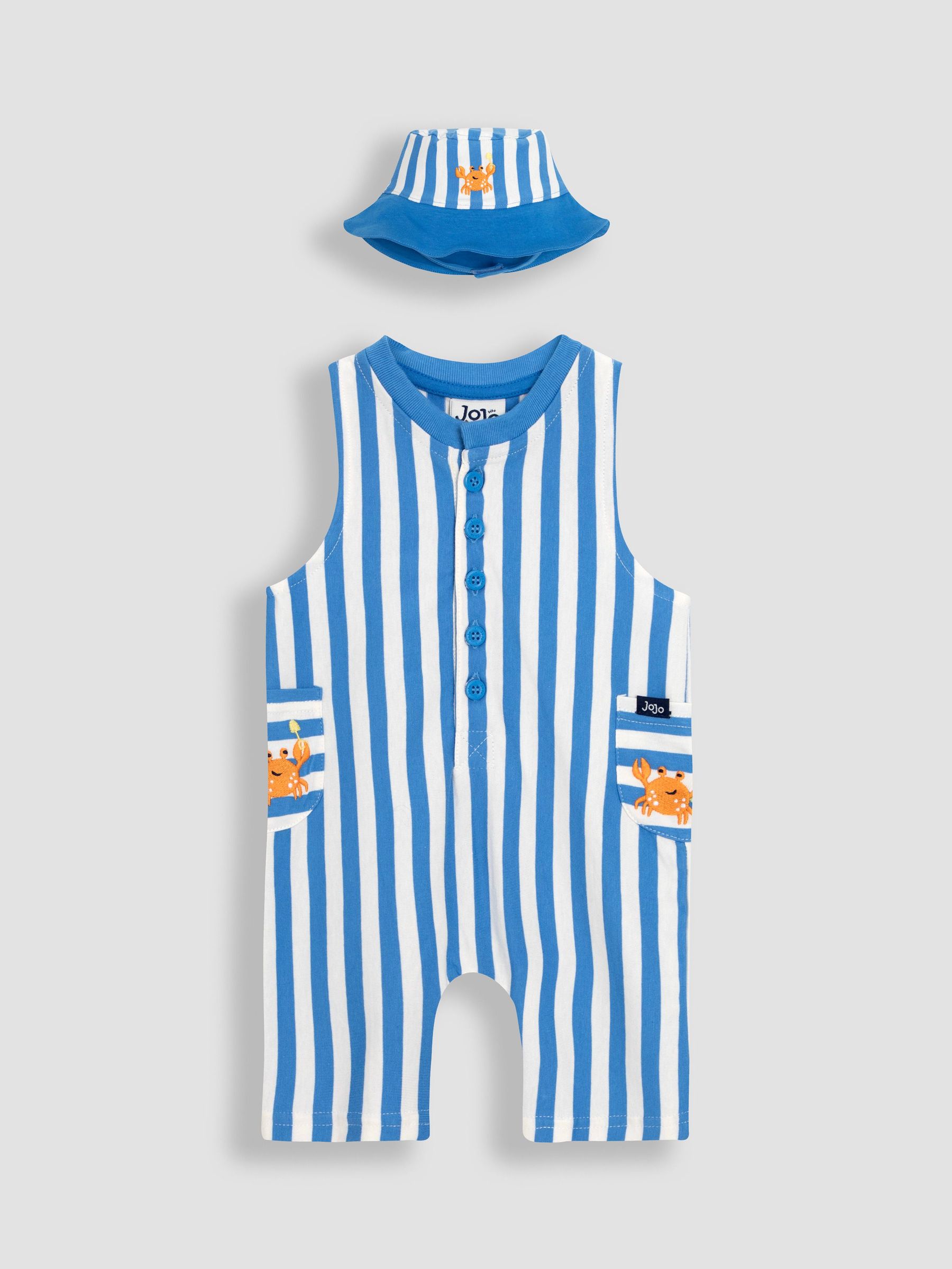 Sky Blue Crab 2-Piece Crab Appliqué Romper & Hat Set (AU0453) | £25 - £26