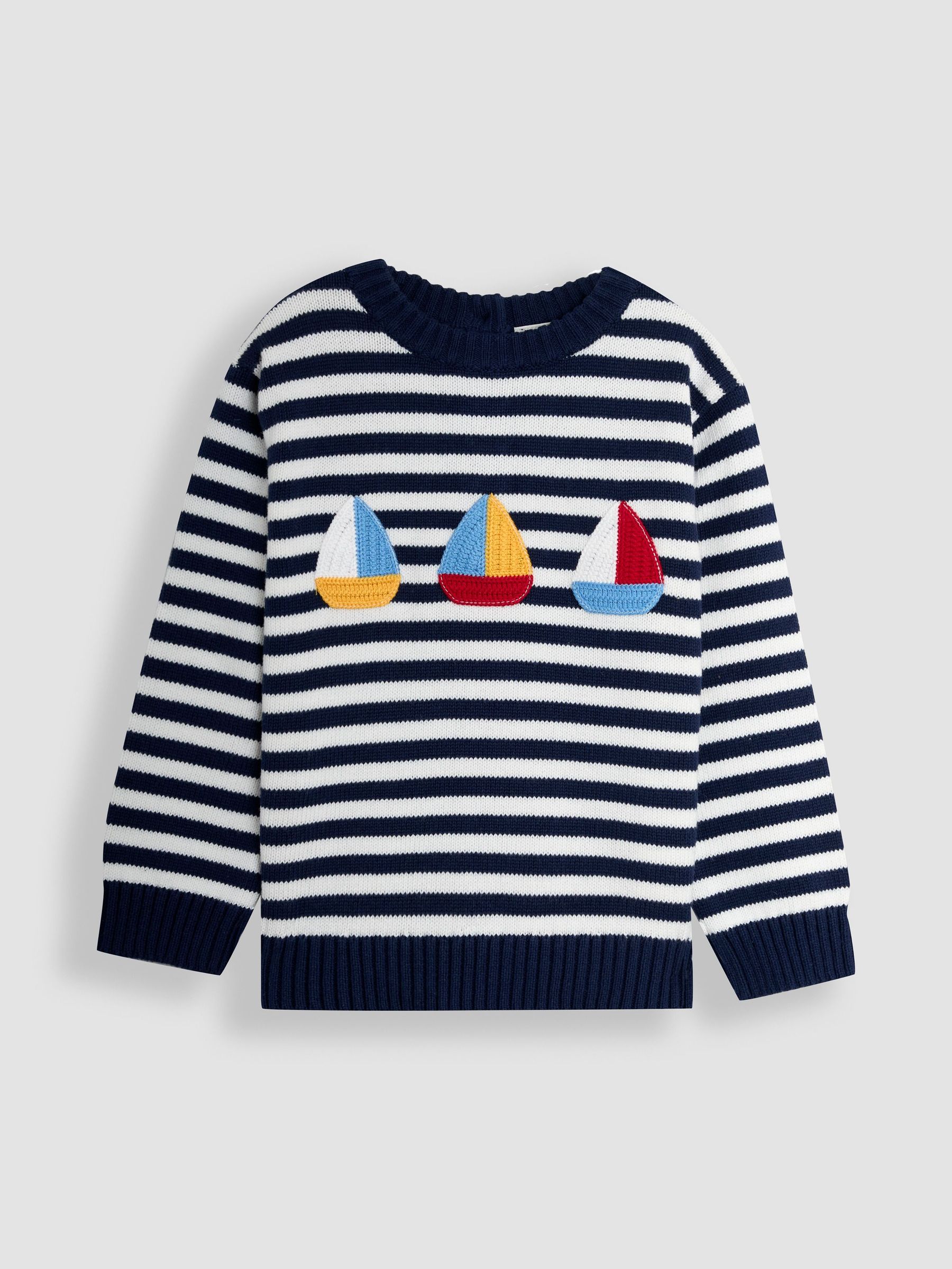 Ecru/Navy Stripe Crochet Sailboat 100% Cotton Jumper (AU0458) | £26 - £29