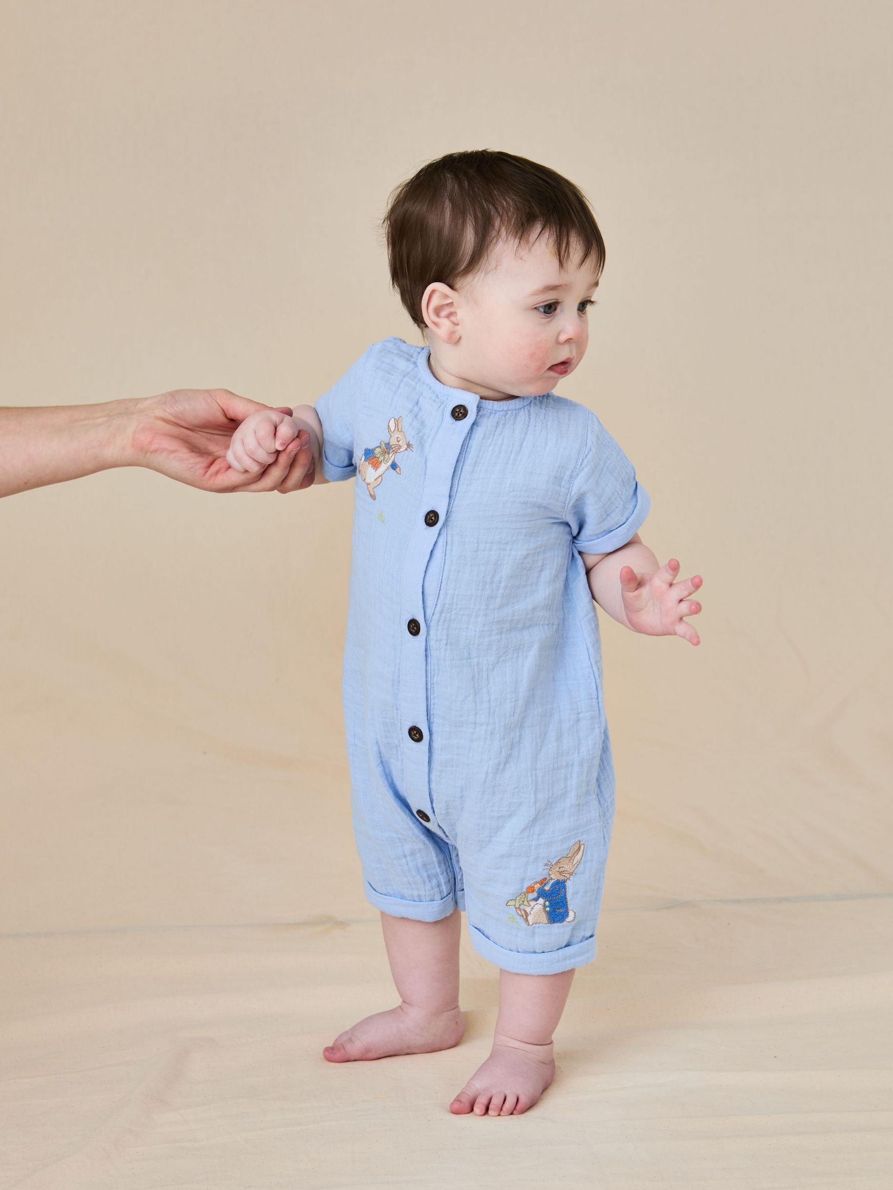 Blue Peter Rabbit™ Cheesecloth Button Front 100% Cotton Romper (AU0466) | £30 - £32