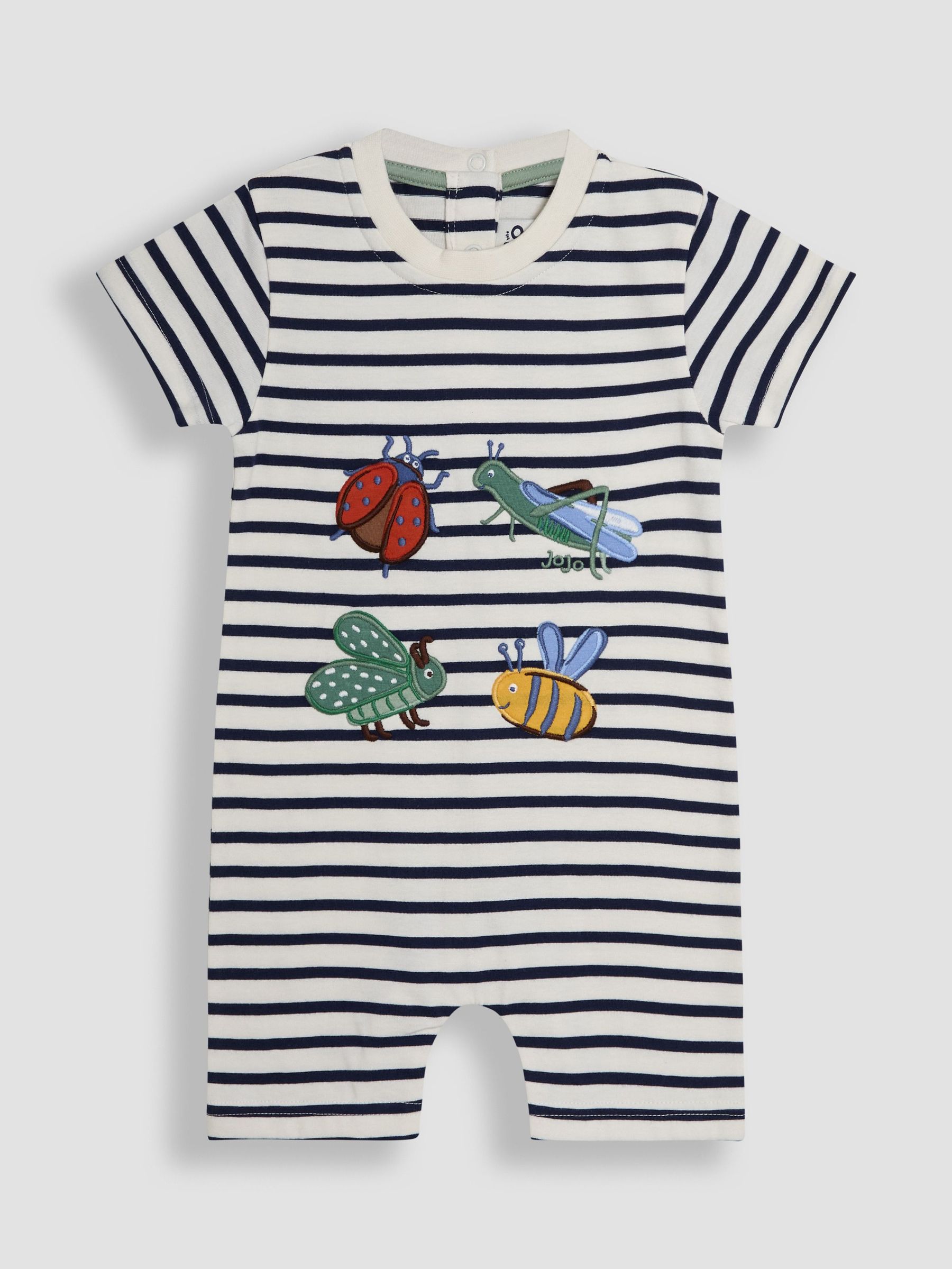 Navy Blue Stripe Bug Dino Scene Romper (AU0469) | £20 - £21