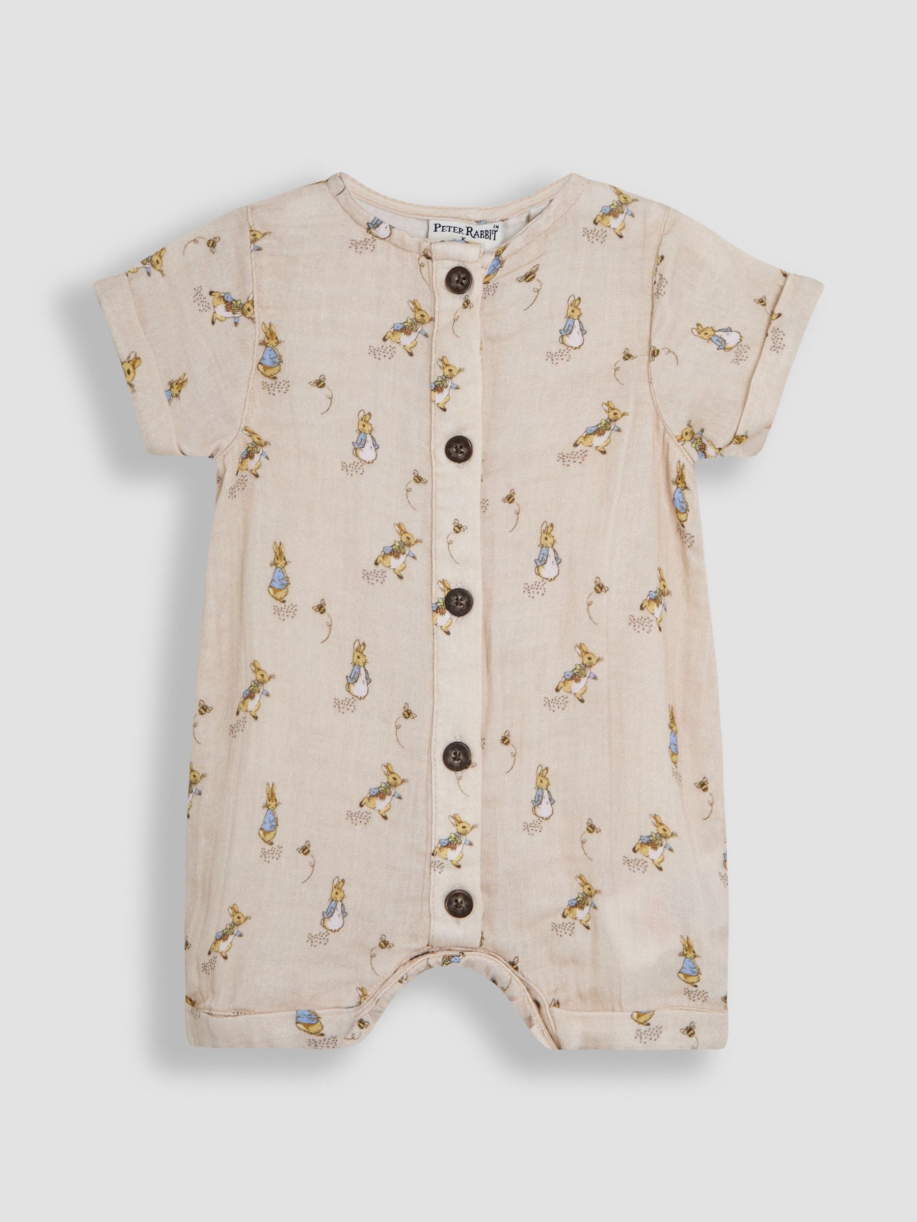 Stone Peter Rabbit™ Cheesecloth Button Front Romper (AU0479) | £30 - £32