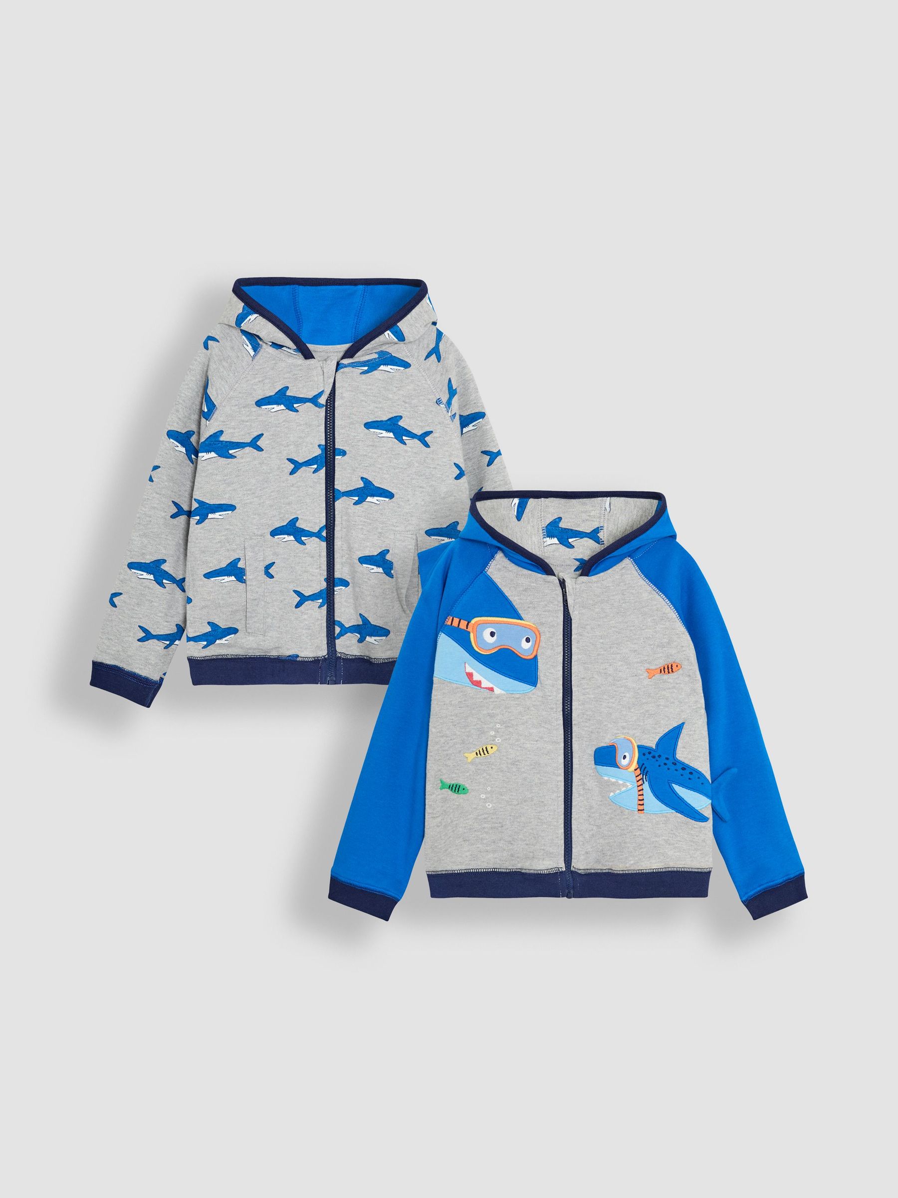 Grey Shark Appliqué Reversible Hoodie (AU0489) | £27 - £30
