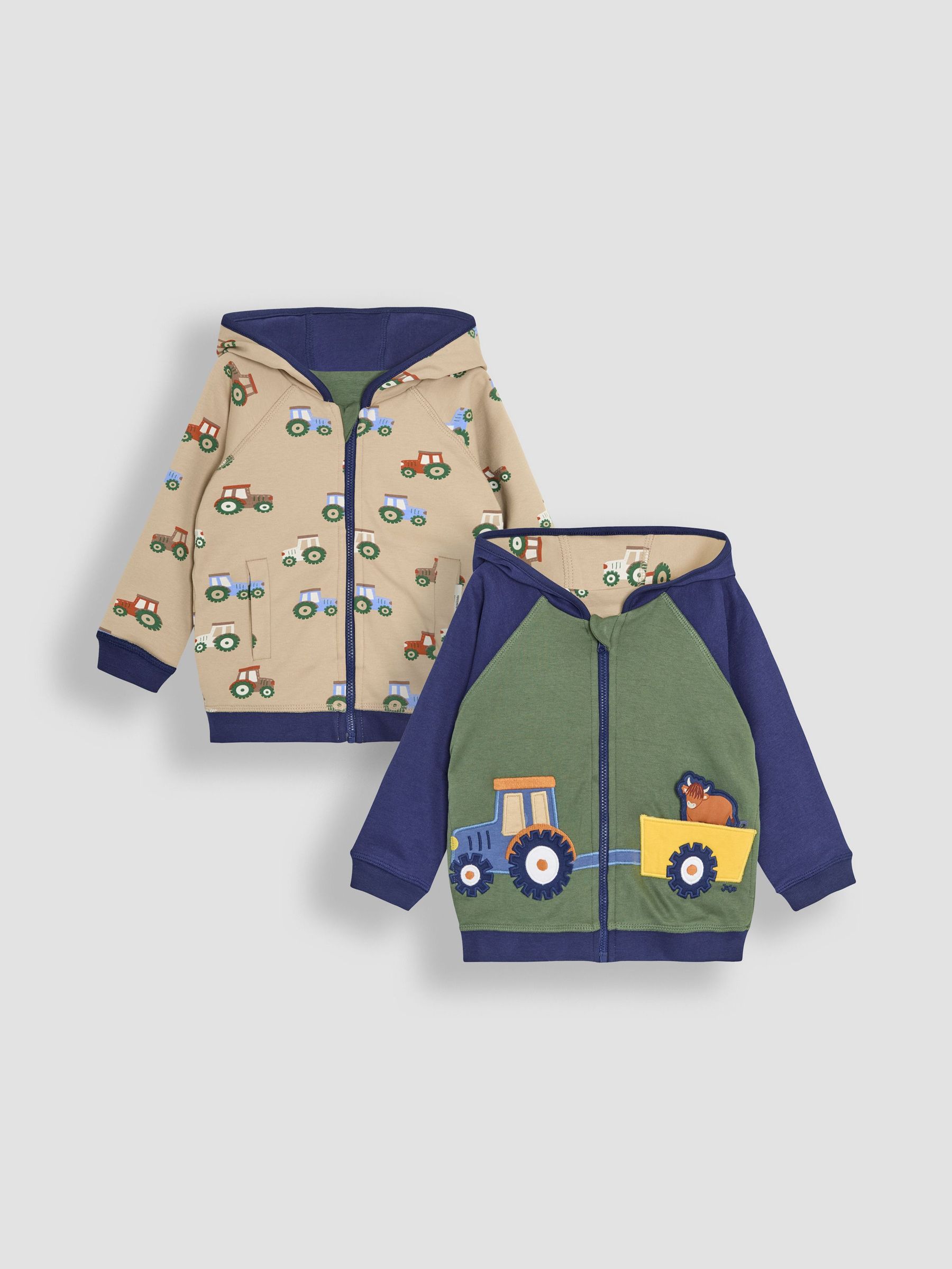 Navy Tractor Appliqué Reversible Hoodie (AU0609) | £27 - £30
