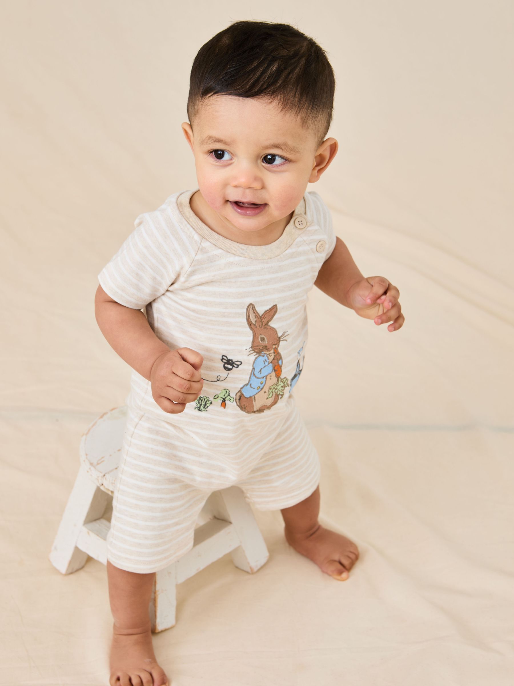 Stone Peter Rabbit™ Appliqué 100% Cotton Romper (AU0624) | £22 - £23