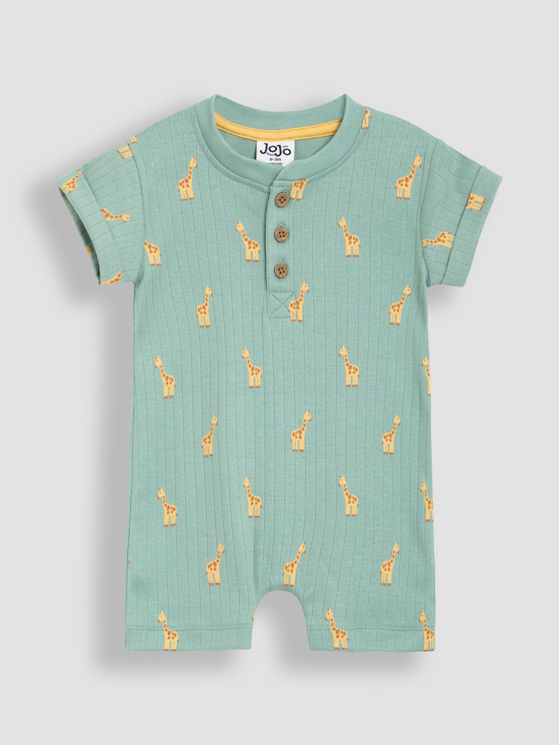 Sage Green Giraffe Ribbed 100% Cotton Romper (AU0625) | £21 - £22