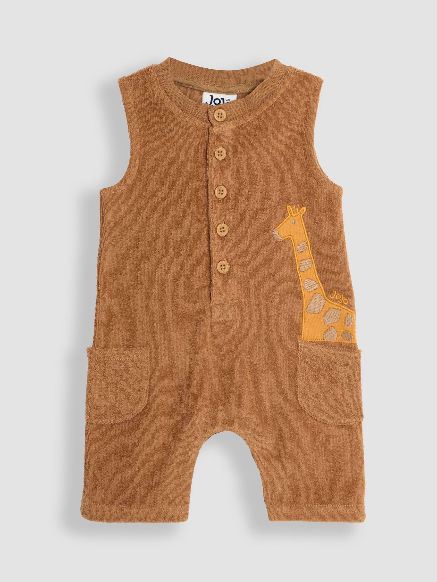 Brown Giraffe Appliqué Sleeveless Towelling Romper (AU0629) | £23 - £24