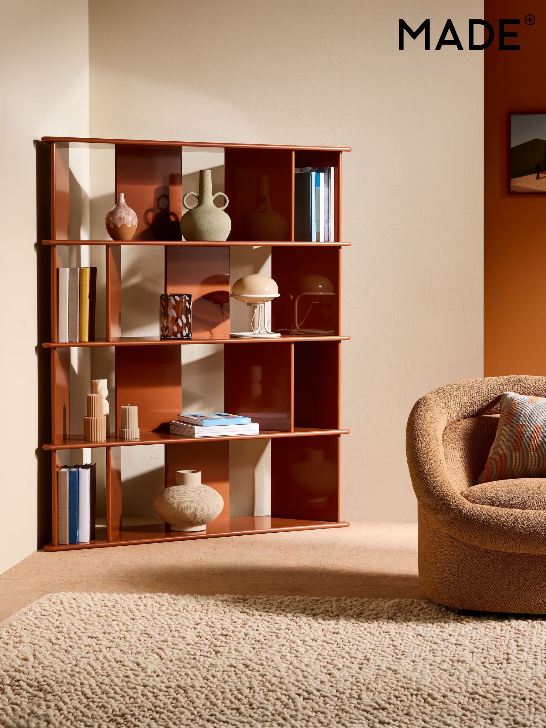Ingrid Wide Shelving Unit in Rust Orange (AU0658) | £369