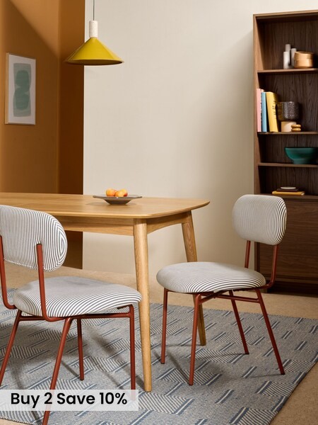 Set of 2 Clemmie Dining Chairs in Fine Stripe Charcoal and Red Legs (AU0663) | £169