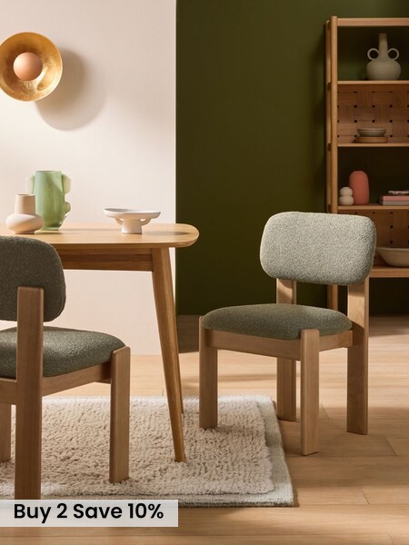 Set of 2 Colton Dark Stain Dining Chairs in Green Boucle (AU0669) | £399