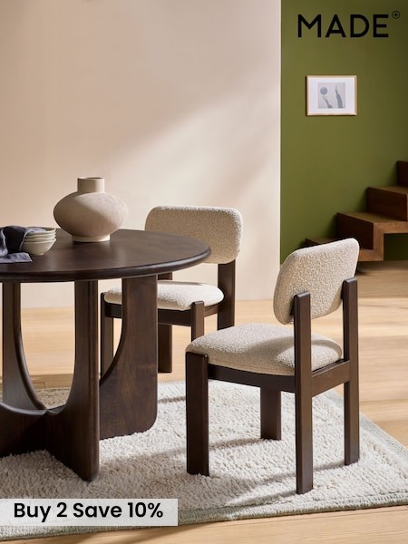 Set of 2 Colton Dark Stain Dining Chairs in Cream Boucle (AU0670) | £399