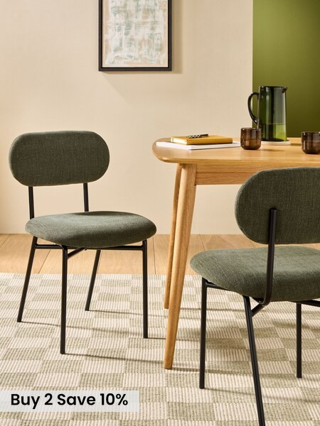 Set of 2 Clemmie Dining Chairs in Hunter Green Soft Weave and Black Legs (AU0671) | £169