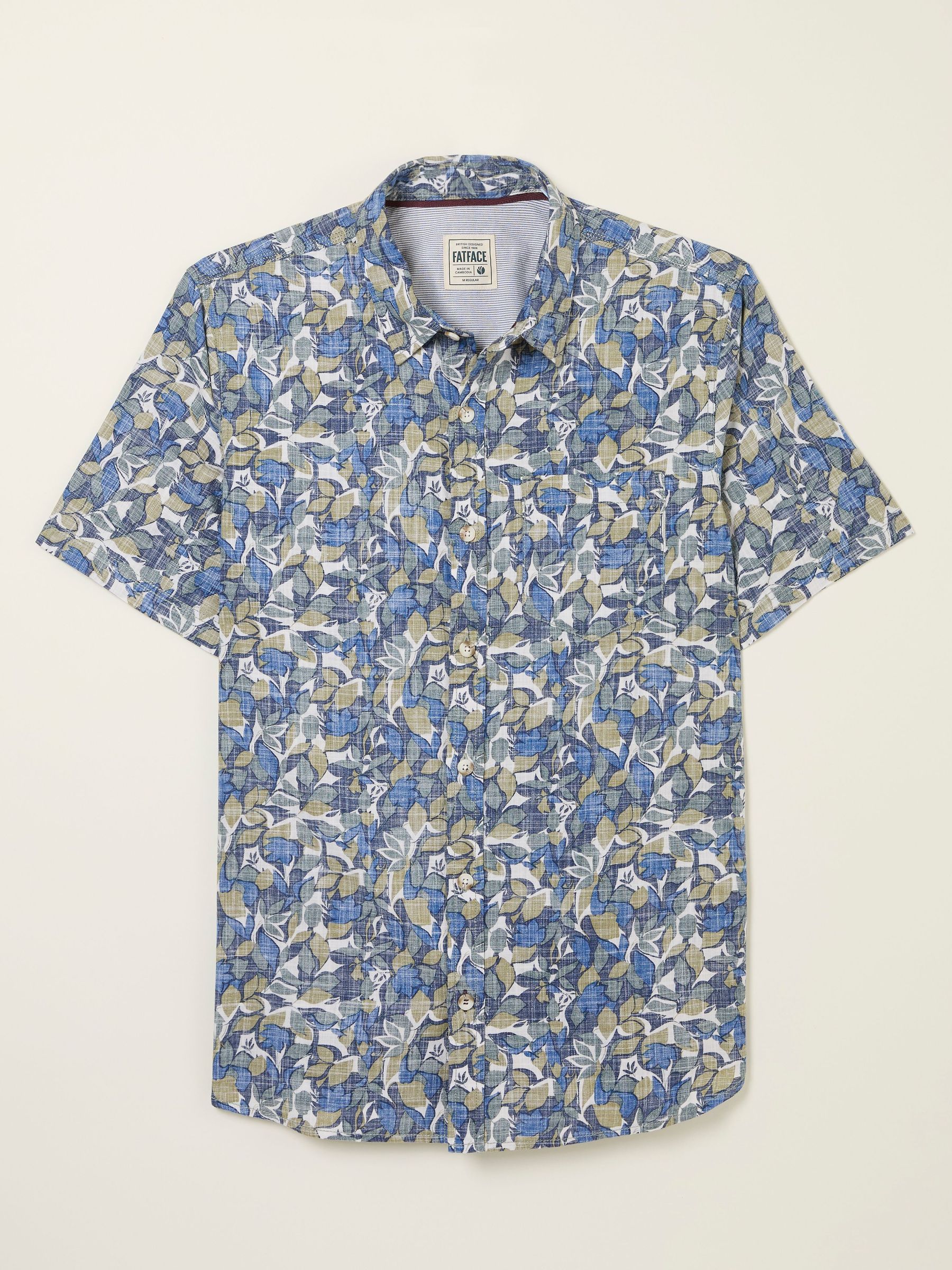 Blue Short Sleeve Leaves Print 100% Cotton Shirt (AU1670) | £44