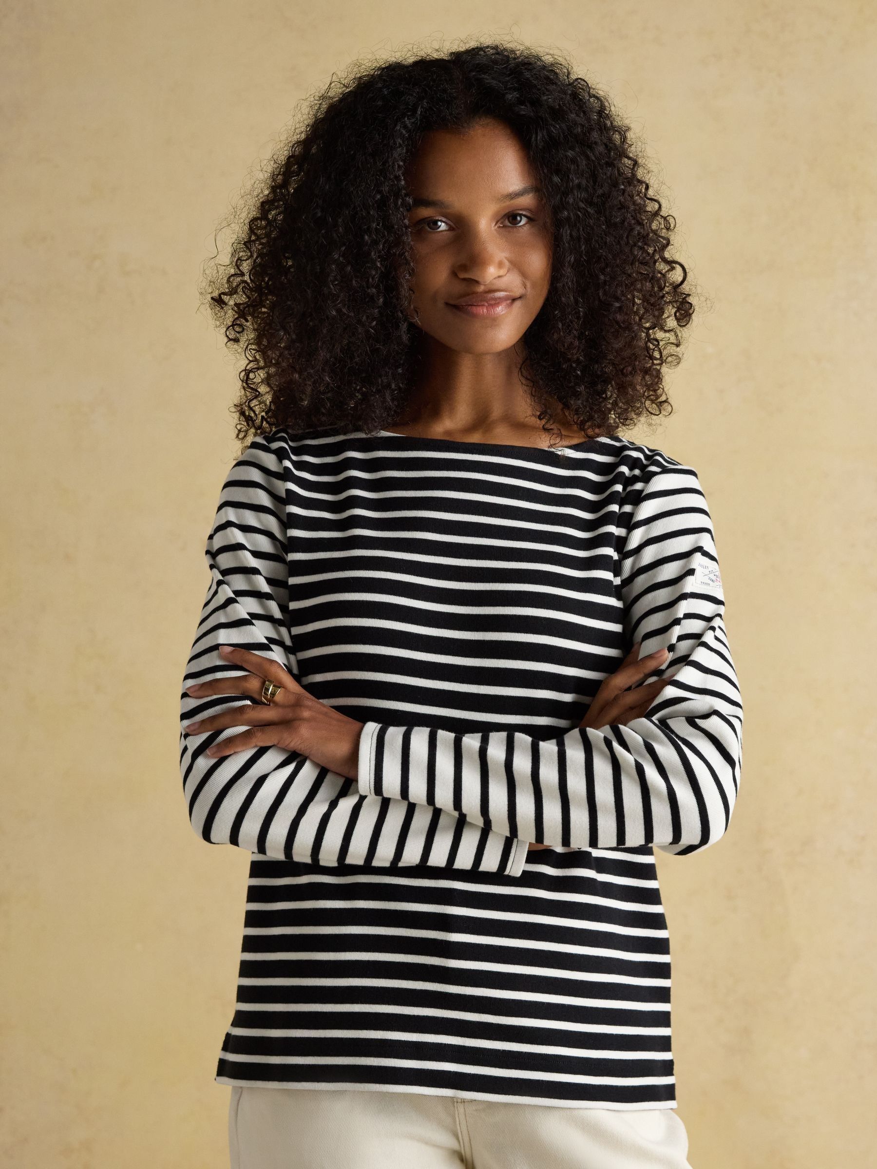 Harbour Black/Cream Boat Neck Long Sleeve Breton Stripe Top (AU2037) | £17