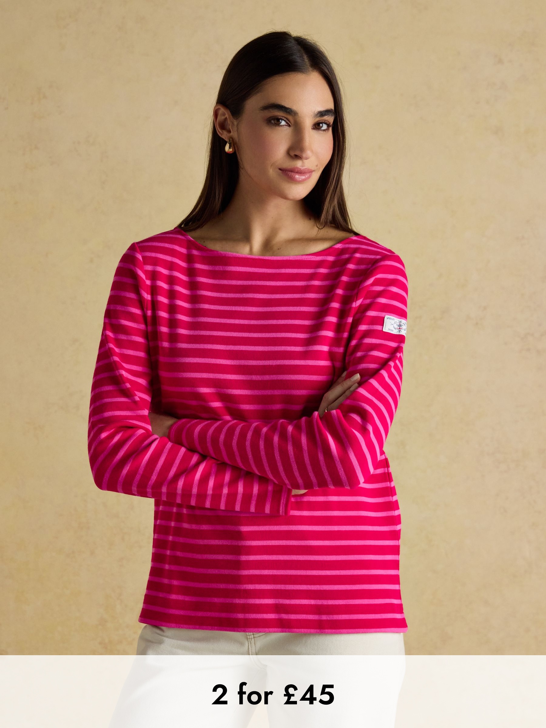 Harbour Red/Pink Boat Neck Long Sleeve Breton Stripe Top (AU2042) | £29